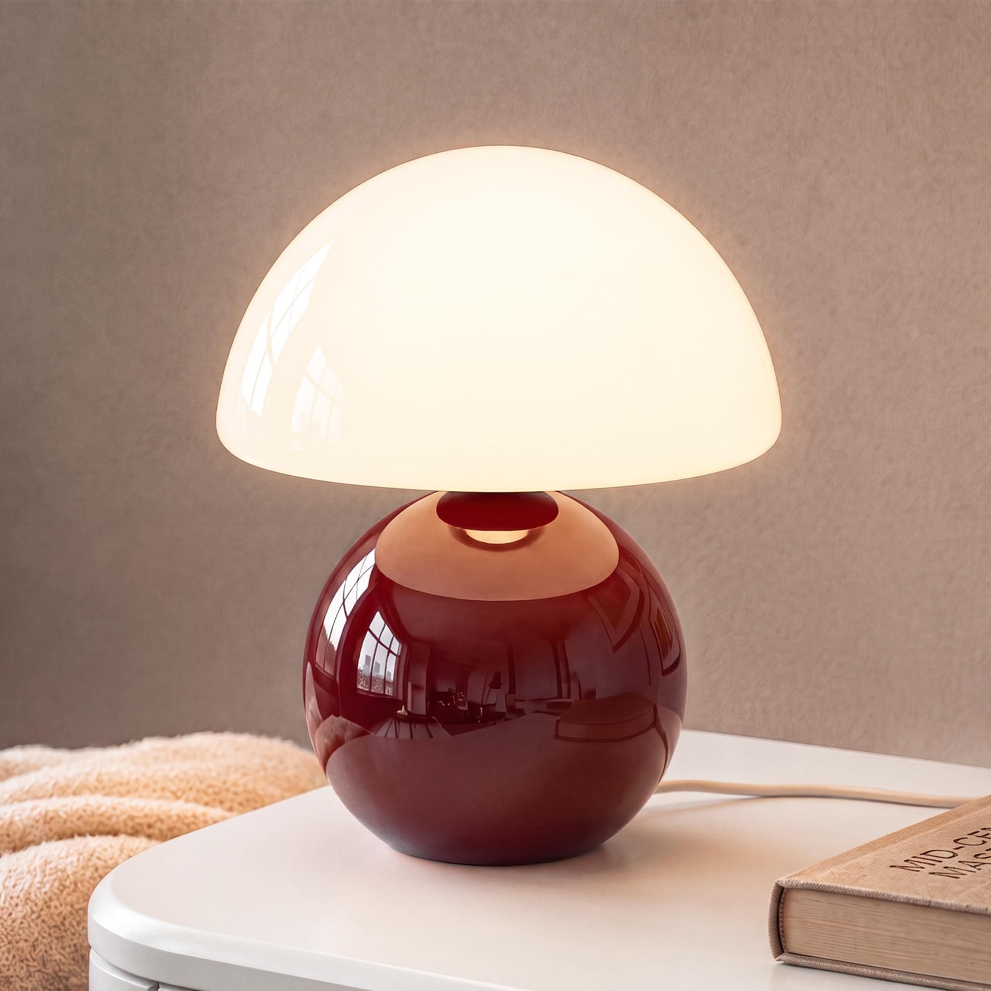 Dawnwake Mushroom Lamp Table Lamp, Small Lamp for Bedroom, Christmas Red