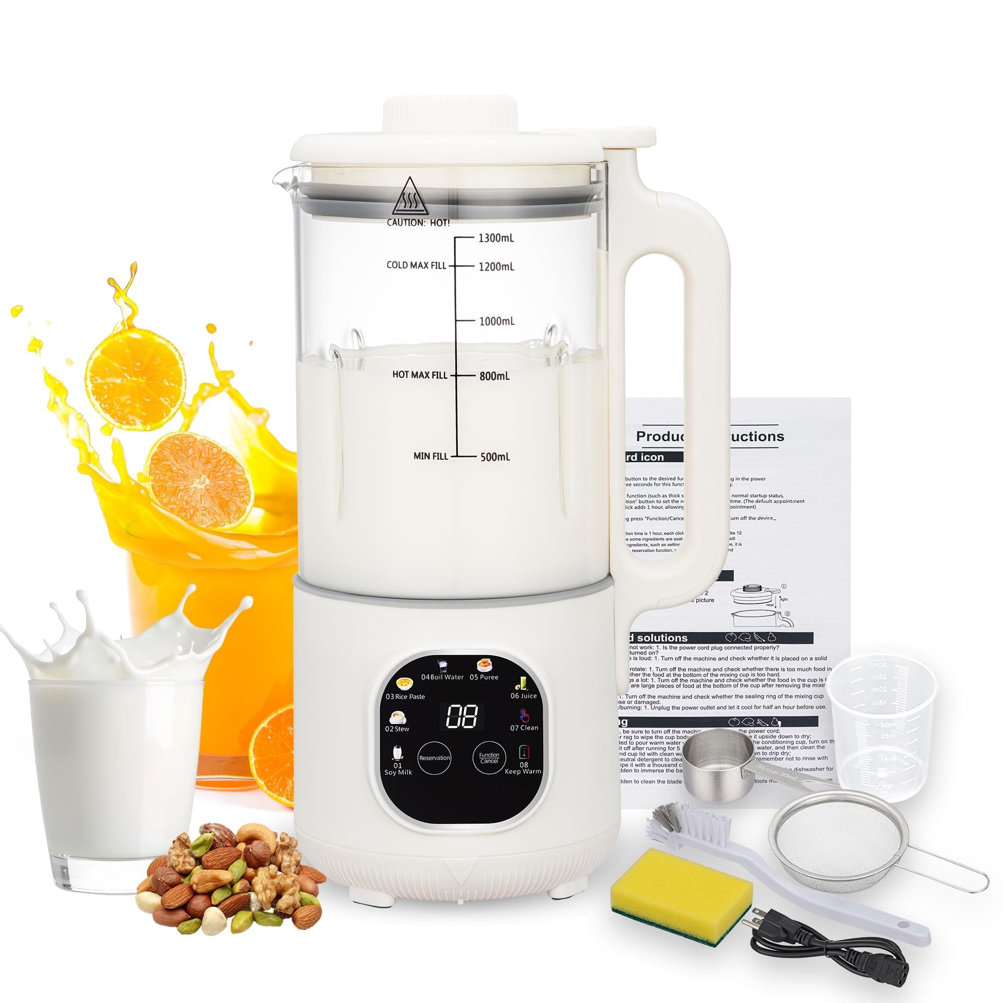 8 in 1 Nut Milk Maker Machine With 20 Blades,40oz Soy Milk Maker, Nut Milk Maker Blender With Delay Start/Keep Warm/Boil Water/Auto-clean, Almond, Oat, Coconut, Plant Based and Non Dairy Beverages