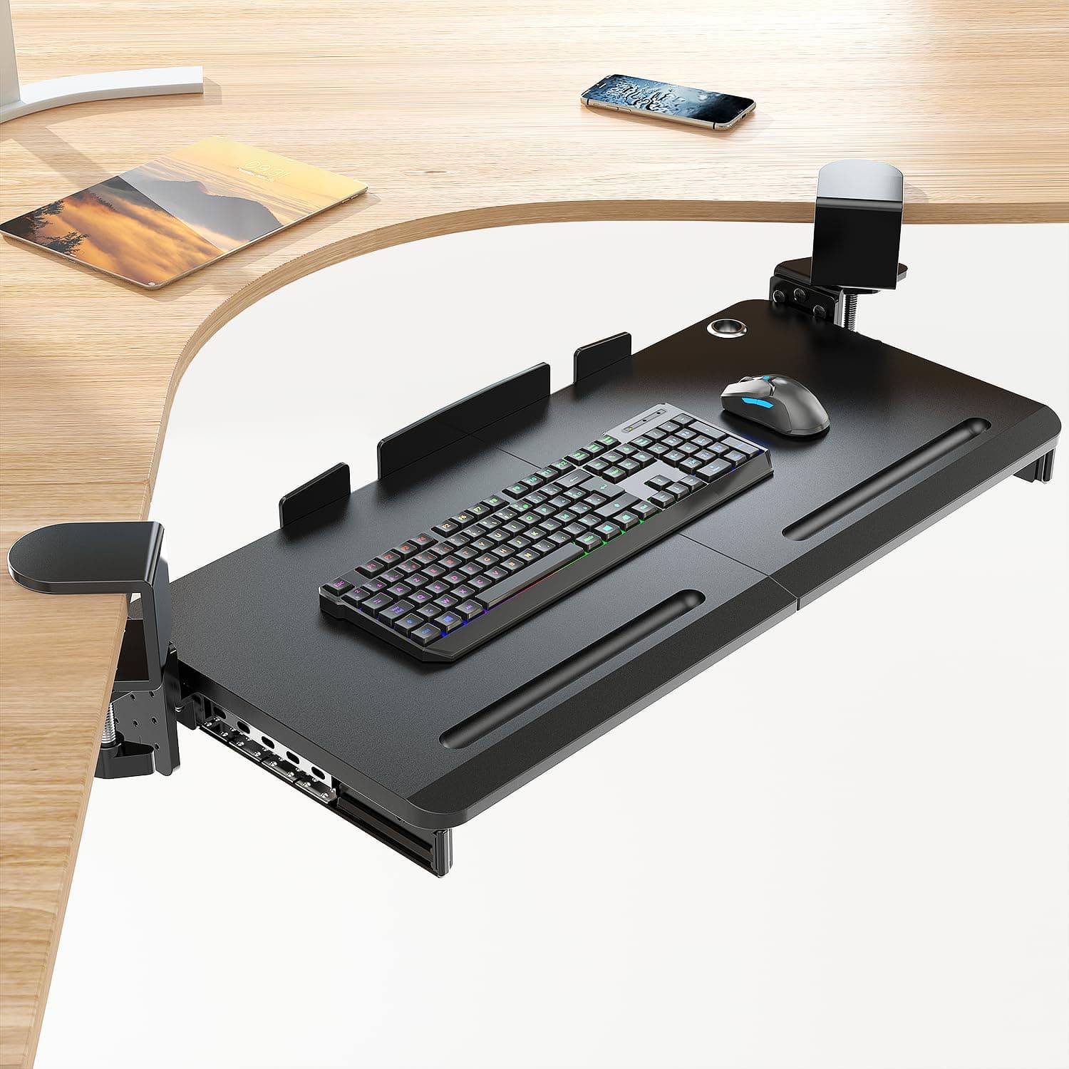 Supcline Clamp-on Computer Keyboard and Mouse Under Desk Slider Tray