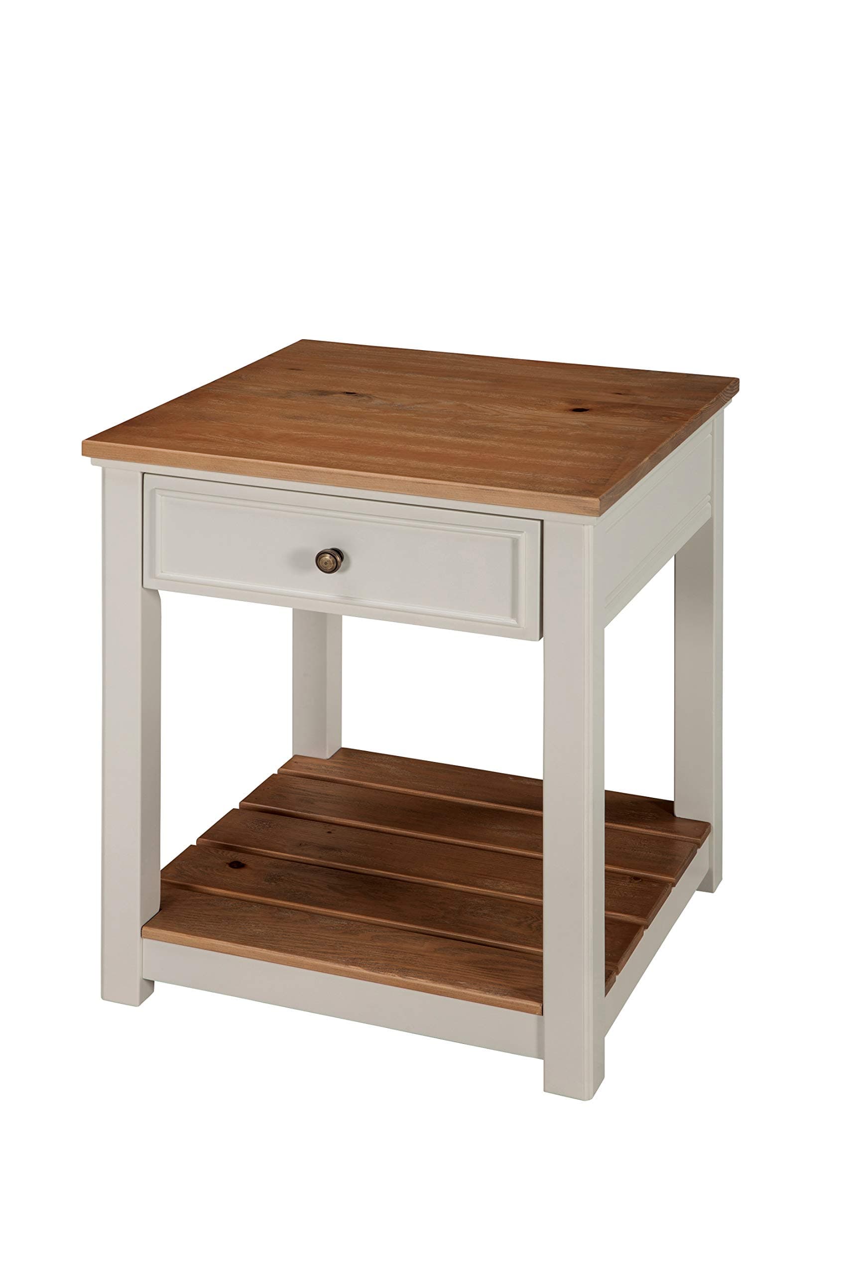 Alaterre Furniture ASVA01IVW Savannah, Ivory with Natural Wood Top End Table