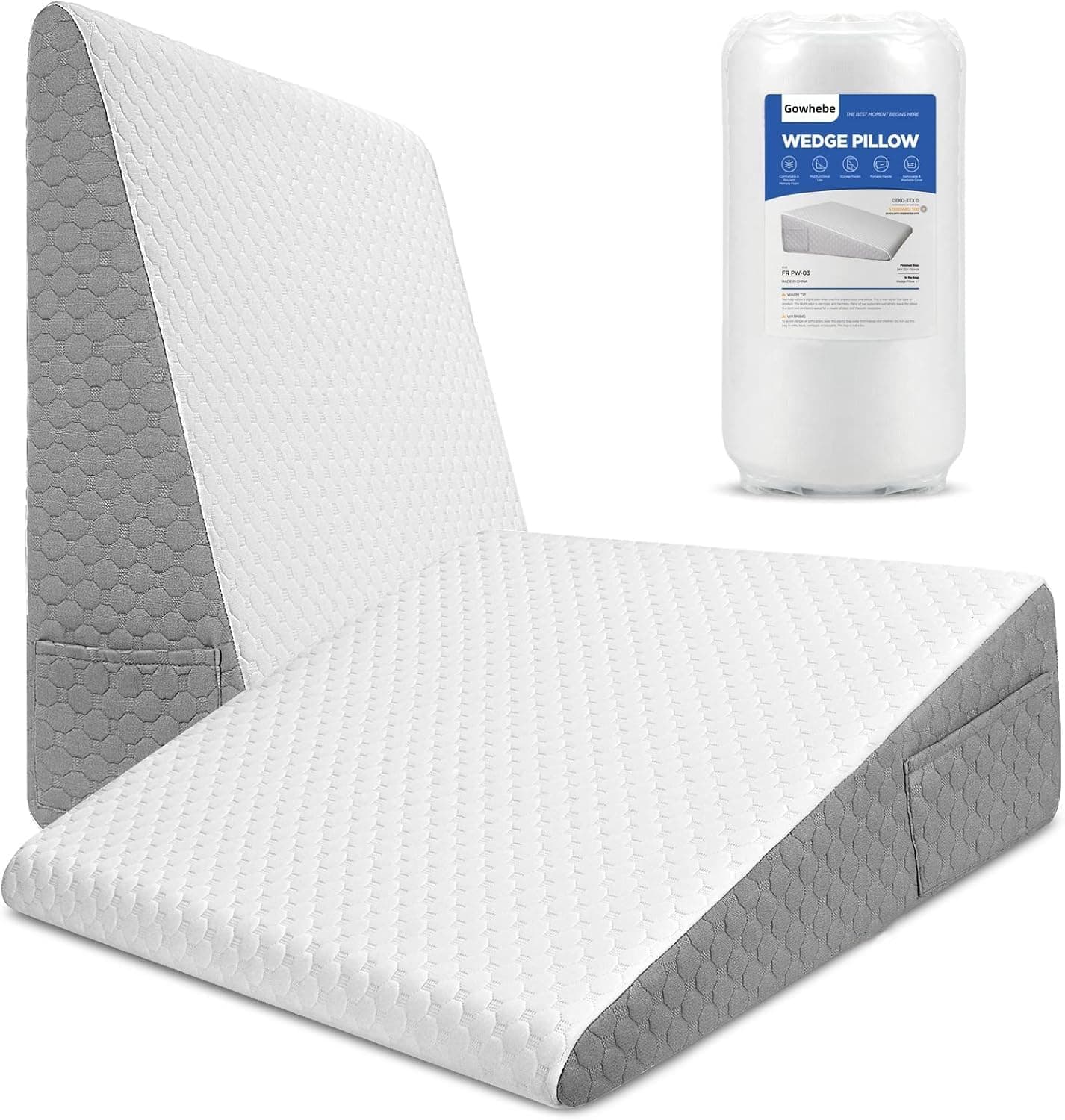 Gowhebe 7.5" Wedge Pillow for Sleeping Bed Wedge Pillow for After Surgery Triangle Elevated and Acid Reflux Gerd Snoring Back Pain