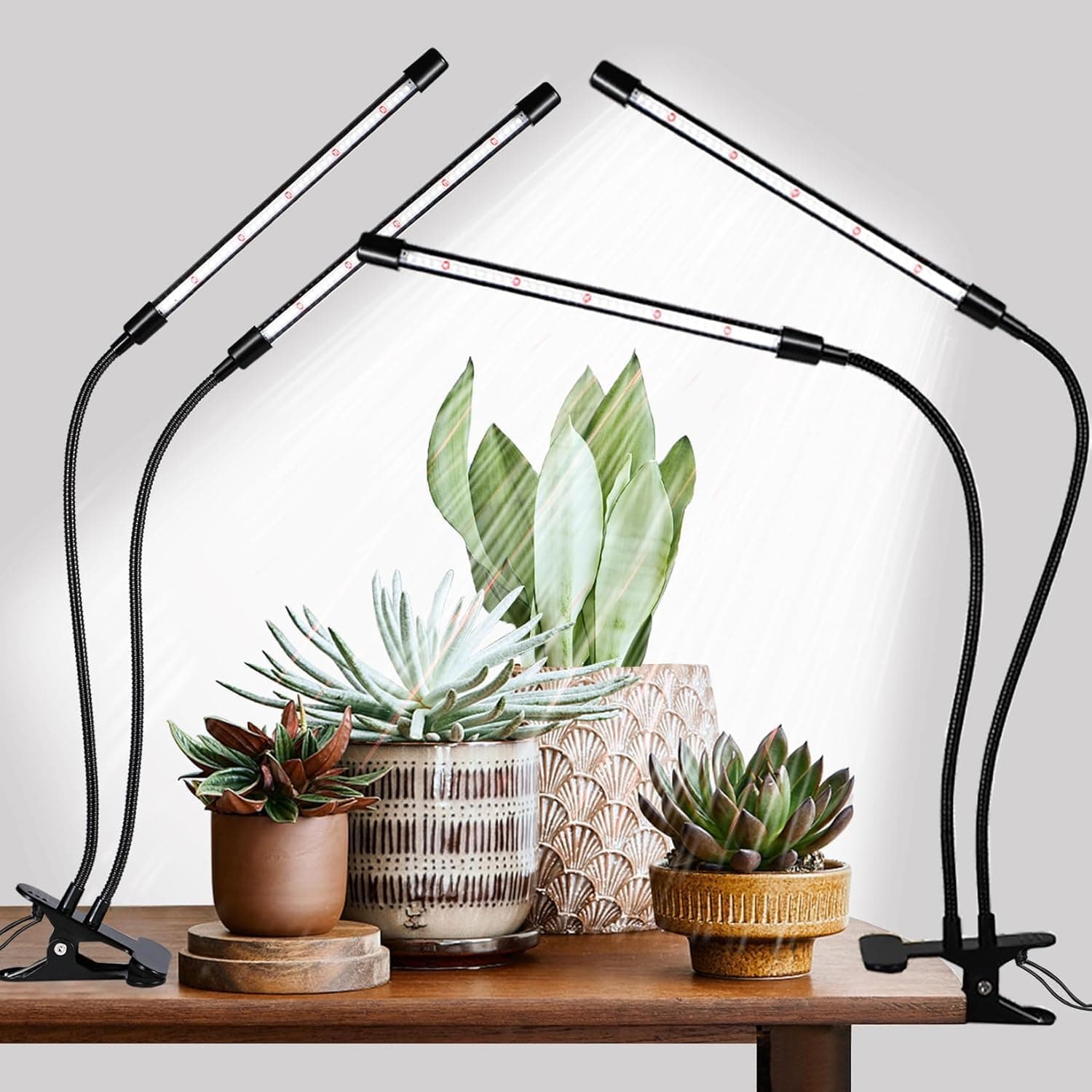 Grow Lights for Indoor Plants, 168LEDs Clip Plant Growing Lights, Full Spectrum LED Grow Lamps with Flexible Gooseneck and 4/8/12/18H Timer, 3 Spectral Modes, 10 Dimmable Levels (2 Head 2 Pack,Black)