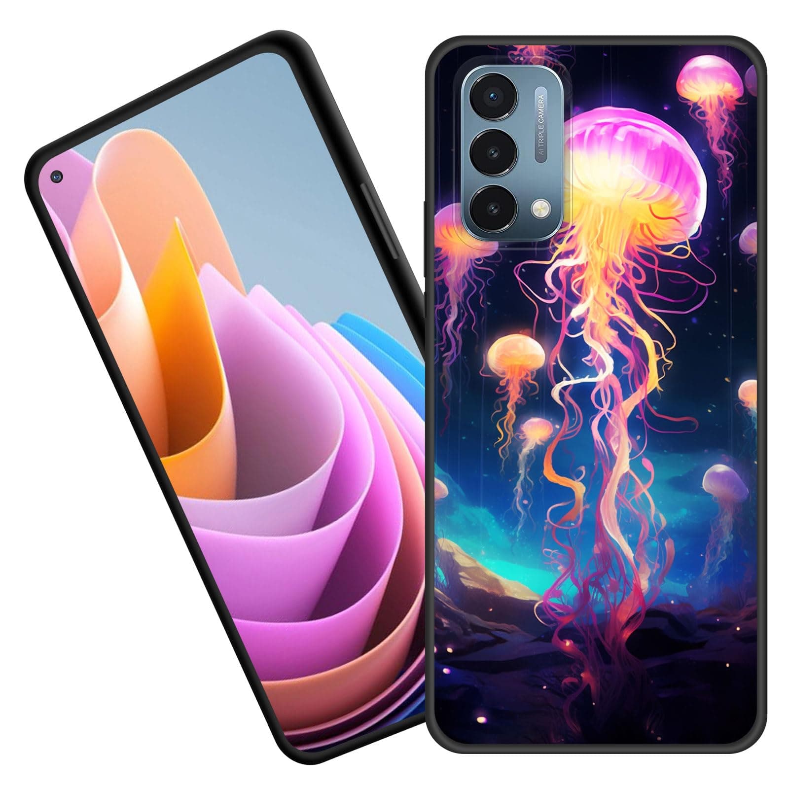 BFUKVOU for OnePlus Nord N200 Case,Premium Soft Silicone Rubber Full-Body Protective Bumper Case for OnePlus Nord N200 6.49 inch 2021,Rainbow Jellyfish