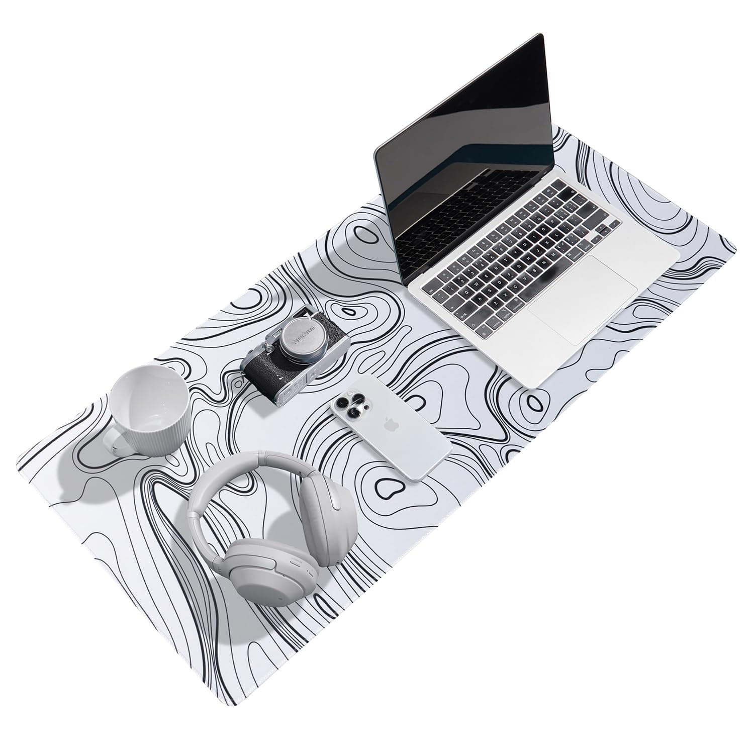 Reniteco Waterproof Large Gaming Mouse Pad with Durable Stitched Edges, Non-Slip Rubber Base, Smooth Surface Mouse Mat Desk Pad for Home Office Gaming, 30cm x80cm x0.3cm, White Topographic Contour