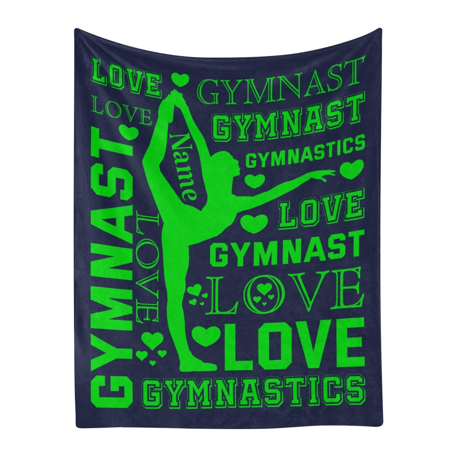 Bright Green Gymnastics Hearts Personalized Baby Blanket with Name Soft Throw Fleece Blankets for Girls Boys Newborn Infants Kids Shower Birthday Gift 30X40 inch