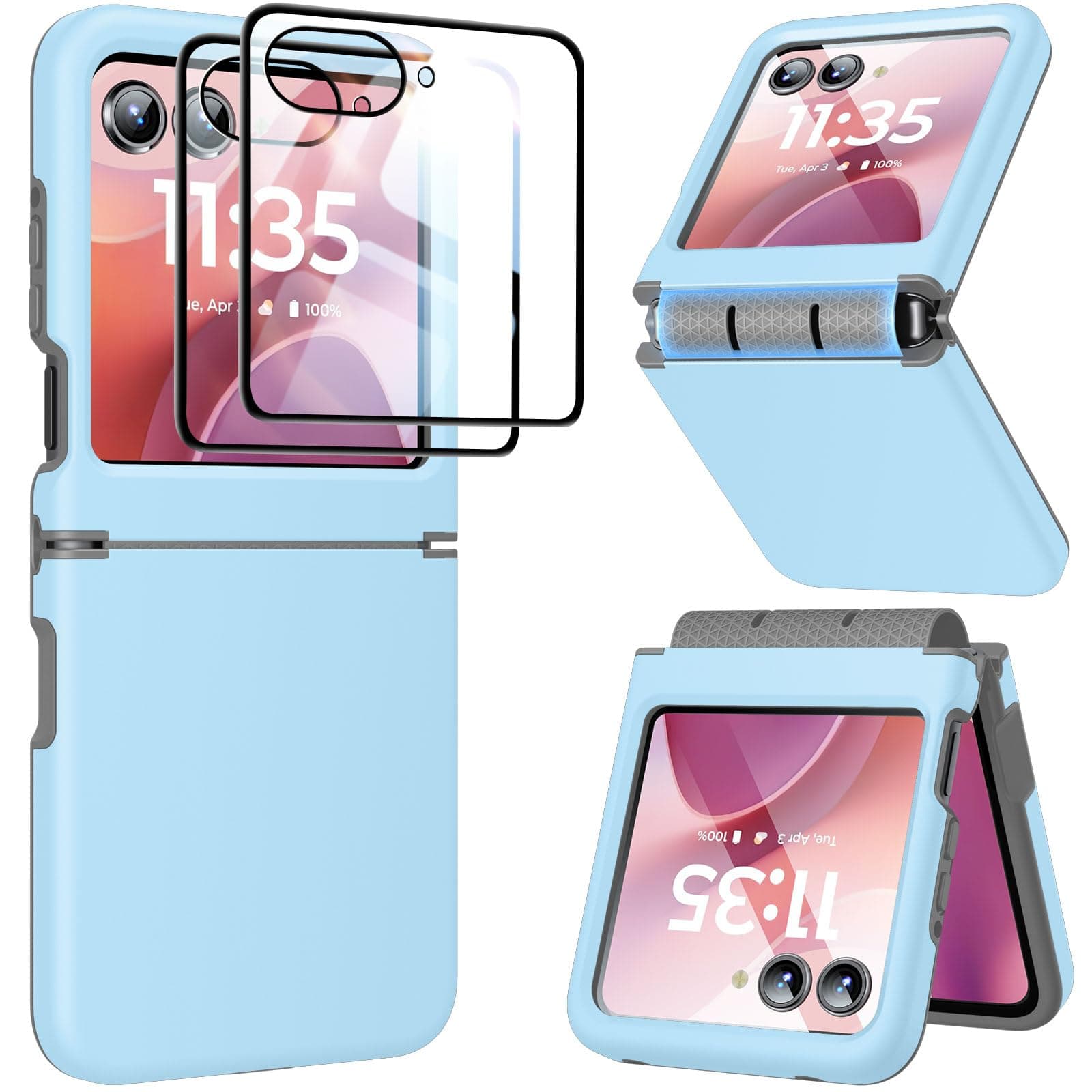 for Motorola Razr 2025/2024 Case with 2 PCS HD Screen Protector, Hinge Protection Slim Thin Dual-Layer Hard PC & Soft TPU Cover, Lightweight Non-Slip Shockproof for Razr 2025/2024 Case, Blue