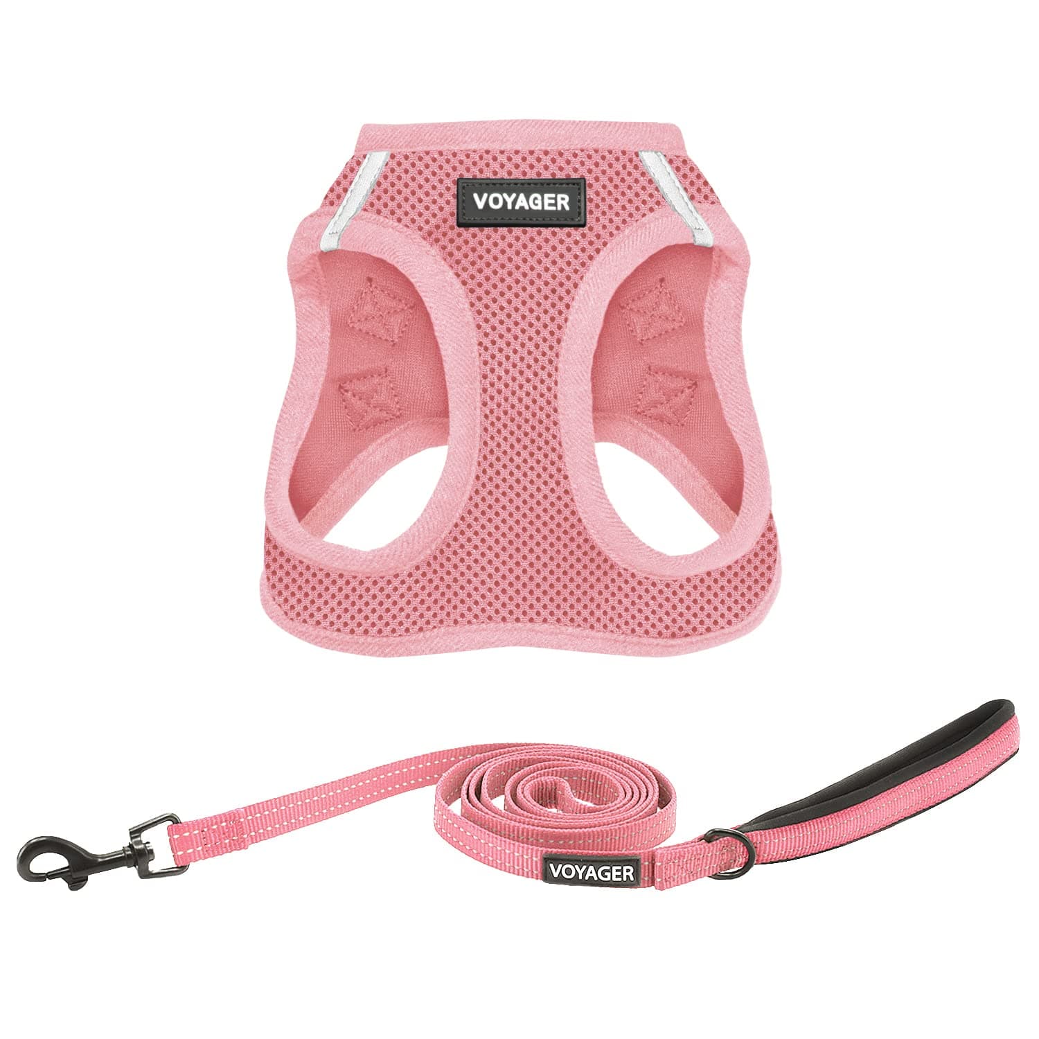 Best Pet Supplies Voyager Step-in Air All Weather Mesh Harness and Reflective Dog 5ft Leash Combo with Neoprene Handle, for Small, Medium and Large Breed Puppies - Pink, XX-Small