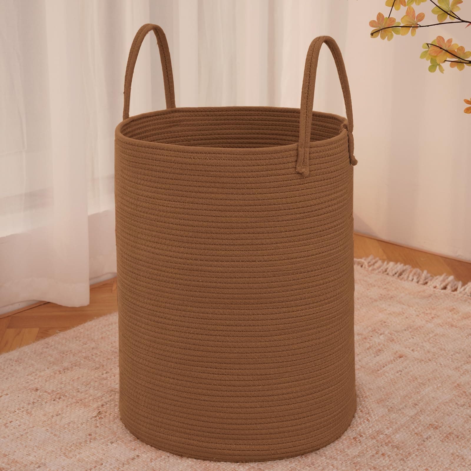 JMvicyroam 80L Cotton Rope Laundry Basket Hamper, Golden Jute