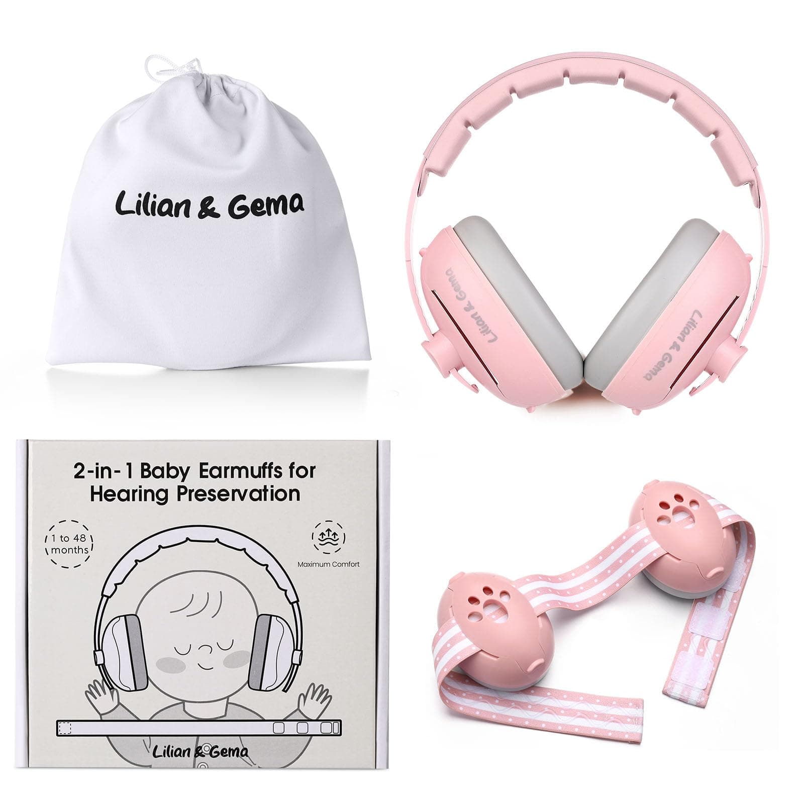 Lilian&Gema 2-in-1 Baby Ear Muffs, Noise Cancelling Headphones for Babies