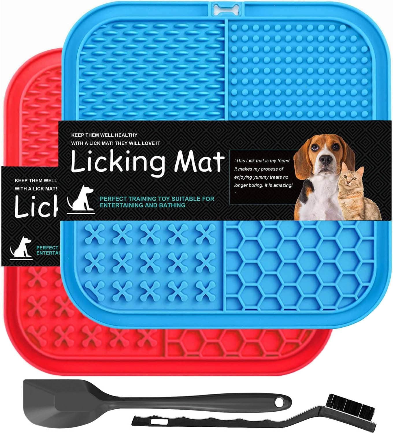 2 PCS Licking Mat for Dogs & Cats with Suction Cups, Dog Slow Feeder Lick Pat for Anxiety Relief, Pets Toys Pets Bowl Feeding Mat for Butter Yogurt Peanut, Pets Bathing Grooming Training Pat