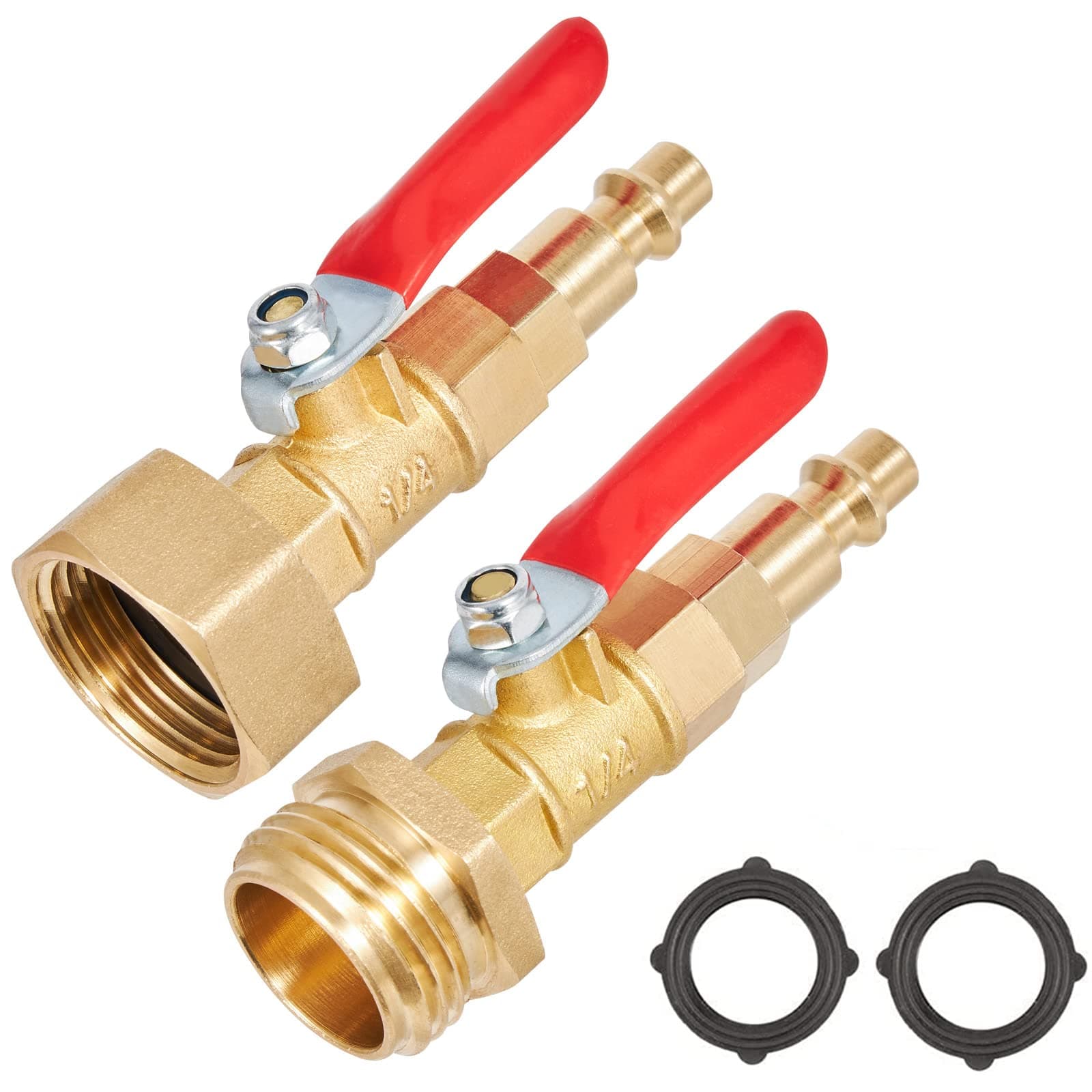 Brass Winterize Blowout Adapter,1/4 Inch Male Quick Connecting Plug and 3/4 Inch Male GHT Thread,With Ball Valve and 2 Pcs Washers For Blow Out Water to Winterize Sprinkler Systems (female&male)