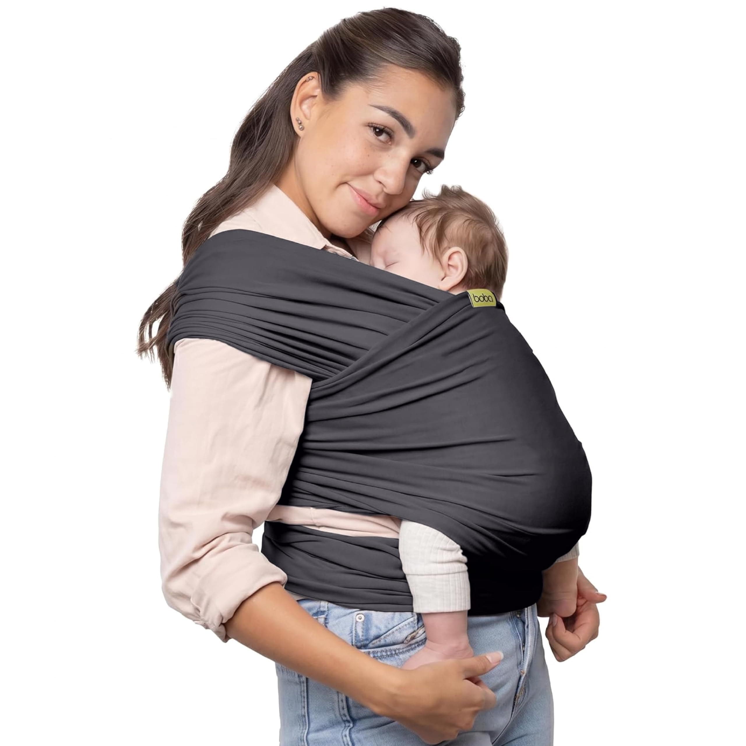 Boba Baby Wrap Carrier - Stretch Organic Cotton Newborn Sling, Dark Grey