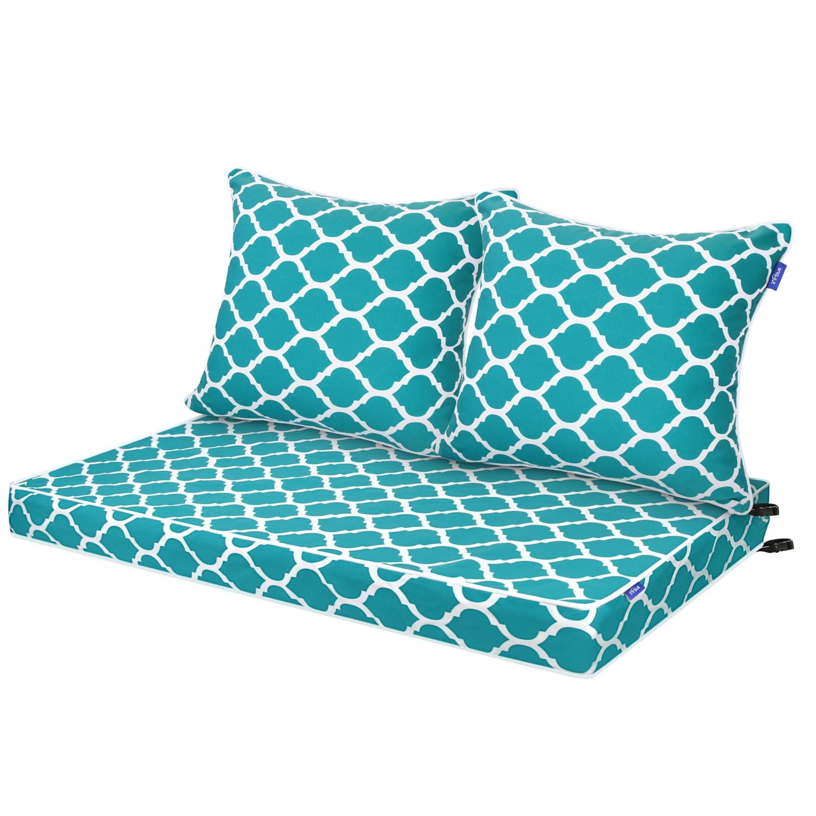 INFBLUE Outdoor Loveseat Cushion Set Patio Deep Seat Cushion for Outdoor Furniture Water Repellent 48'' x 24'' Patio Cushion Set for Couch, Bench and Swing, Fade Resistant (Aqua Plaid)