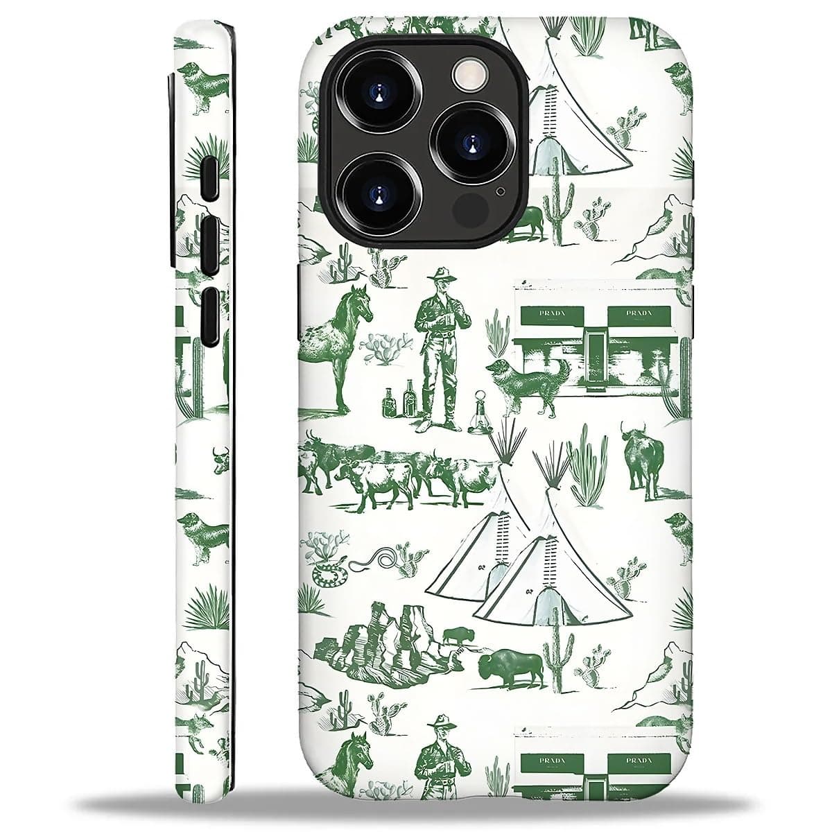 Akinmi Case for iPhone 16 Pro,Green Cow Horse Tribe Exquisitely Pattern Double Protective Phone Cover Cases Soft Silicone for iPhone 16 Pro