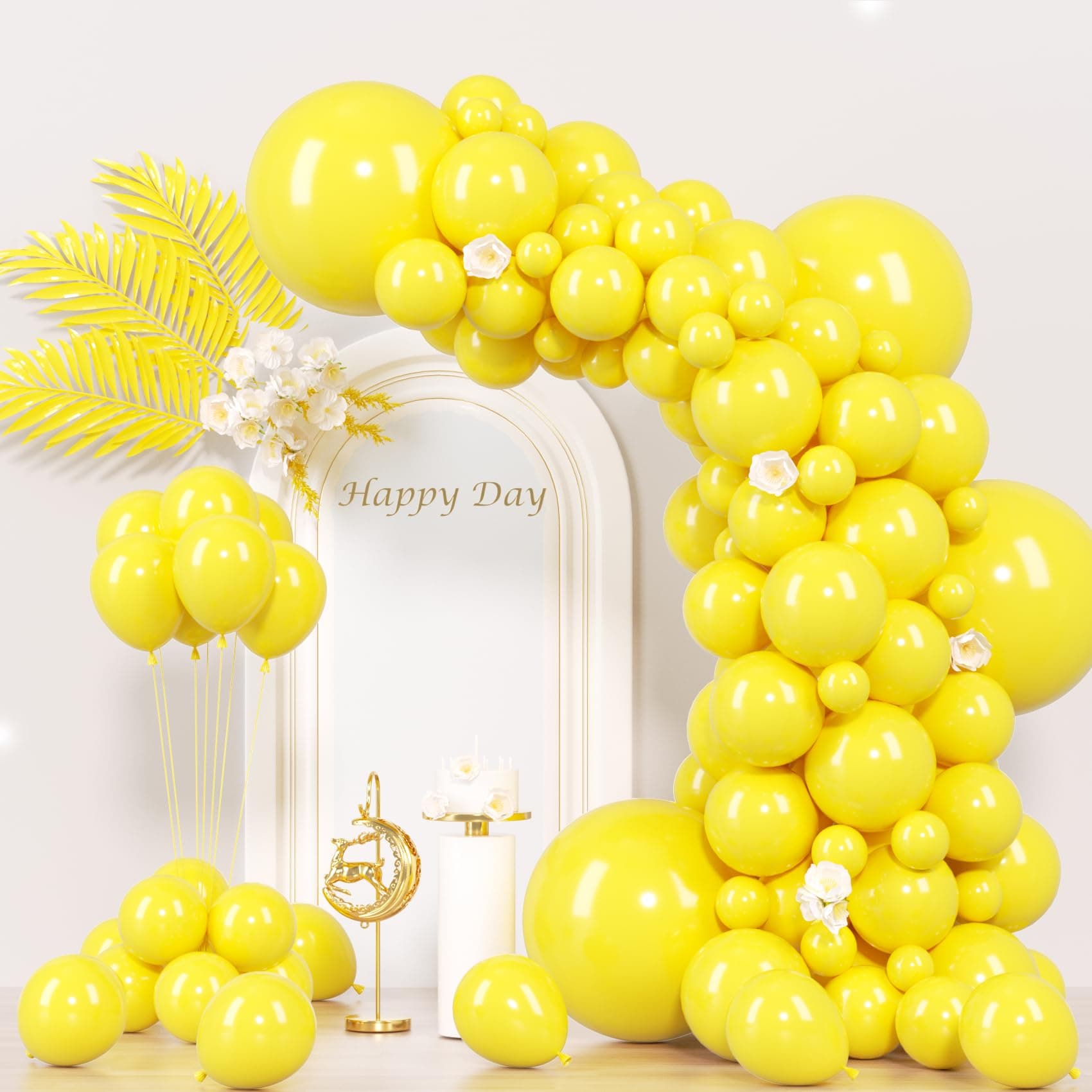 Voircoloria 130pcs Yellow Balloons Garland Arch Kit, 18 12 10 5 Inch