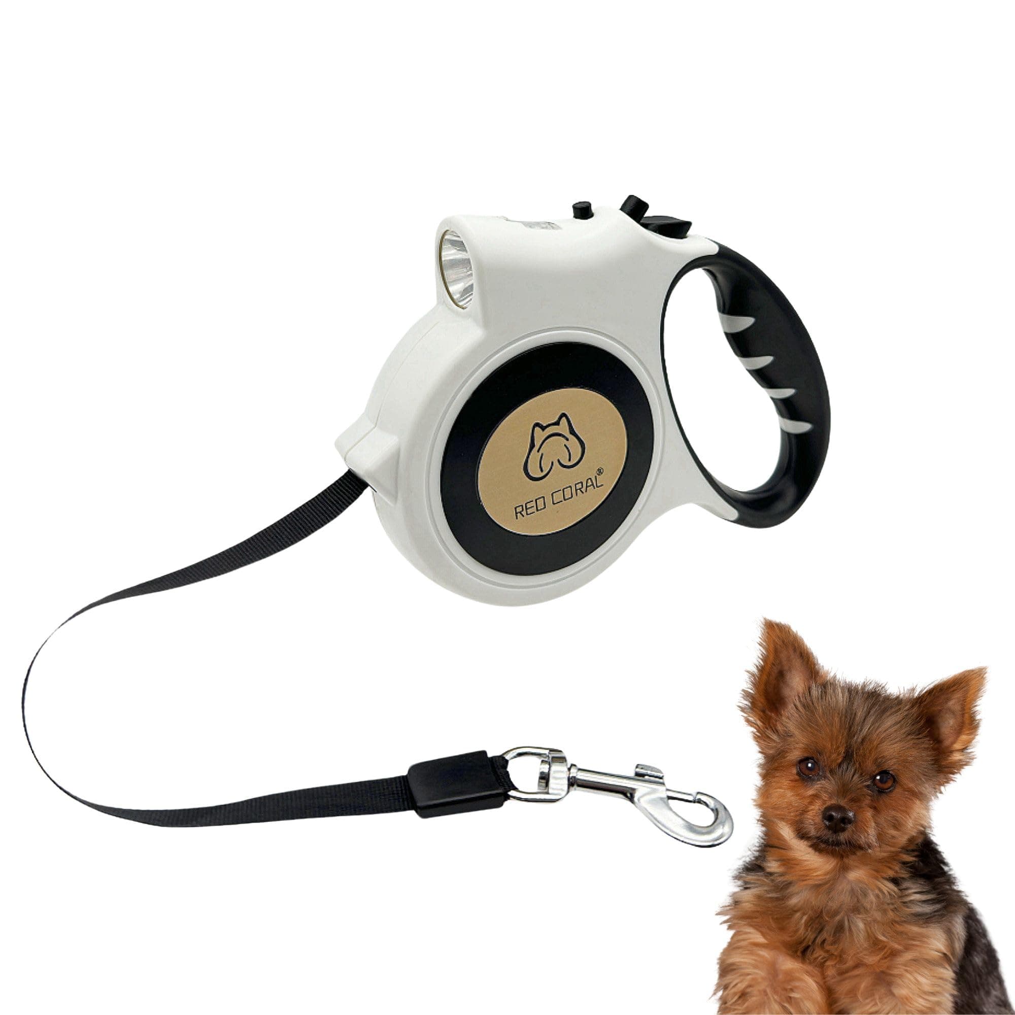 Led Light Retractable Dog Leash for Small to Medium Dogs – Extends Up to 16ft for Night Walks (White)