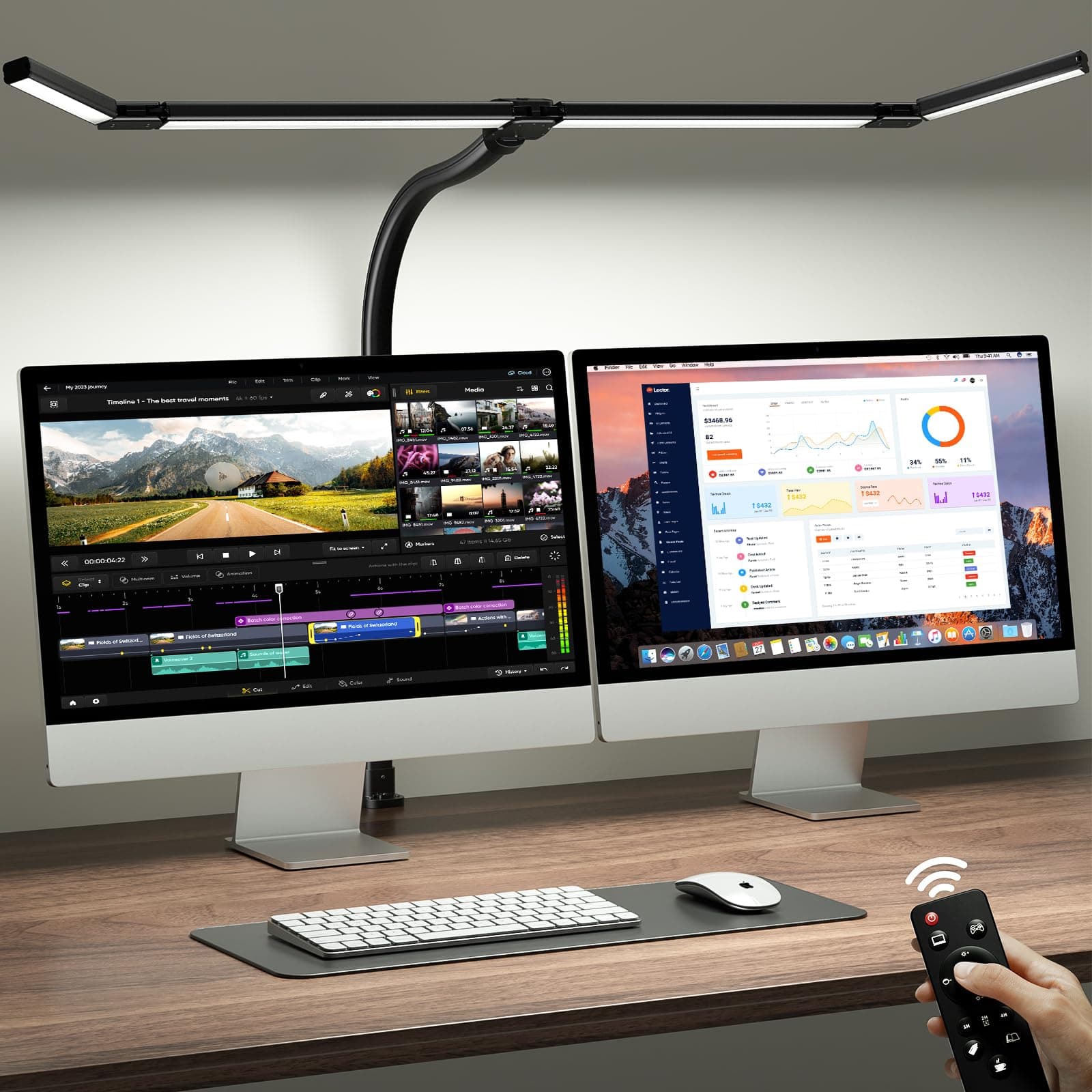ONEMIX 42-Inch LED Desk Lamp for Dual Monitors with Clamp and Remote