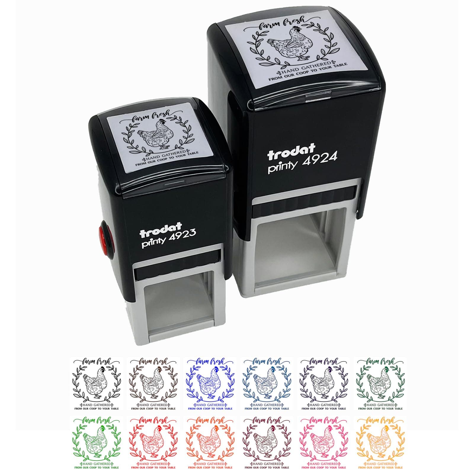 Farm Fresh Hand Gathered Chicken Eggs from Our Coop to Your Table Self-Inking Rubber Stamp Ink Stamper - 1 Inch Small - Pink Ink