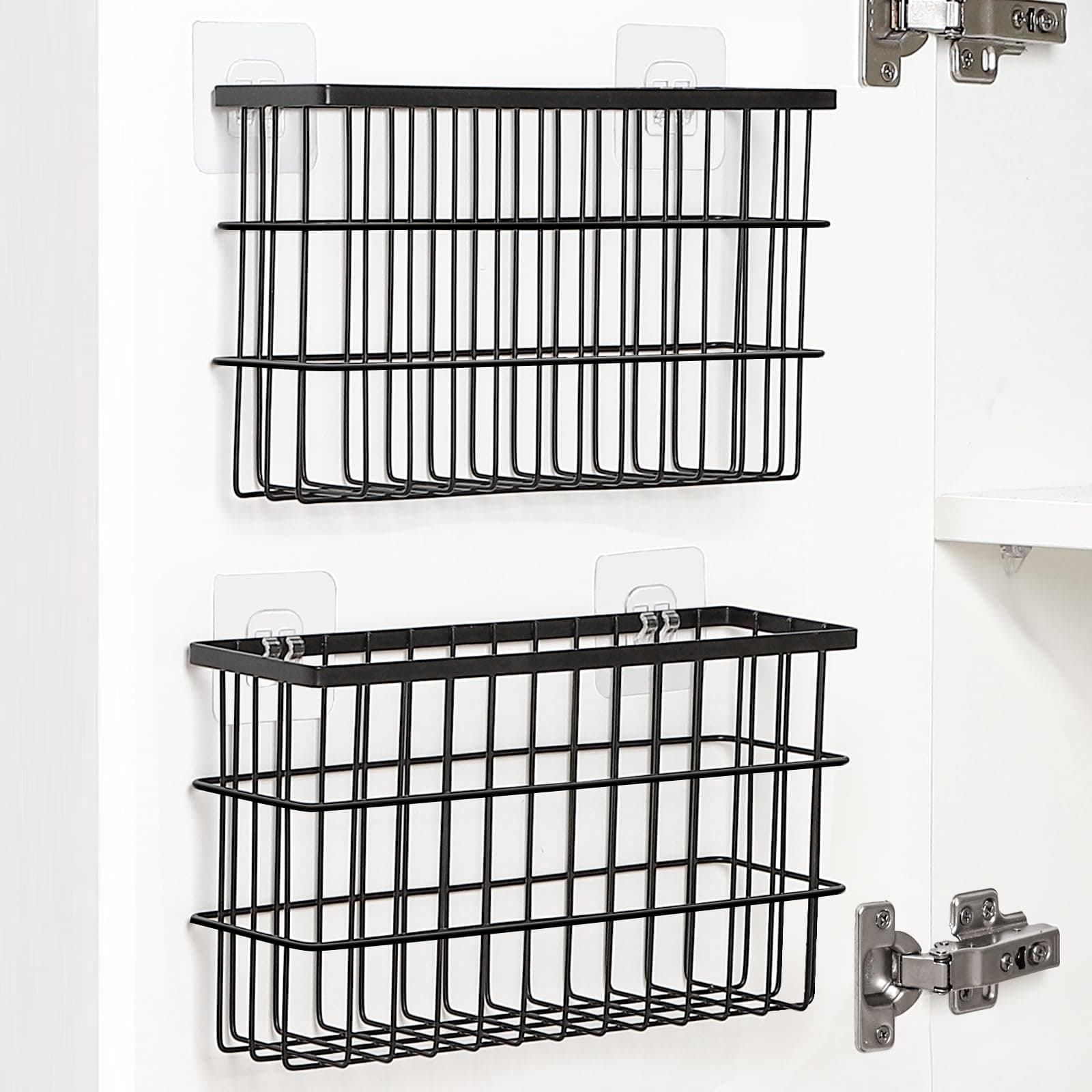 Sinnsally 2 Pack Cabinet Door Organizer,Self Adhesive Lid Organizers Inside Cabinet Storage Boxes,Hanging Storage Basket Organizer Wall Mounted Pantry Caddy Cup Holder for Kitchen,Fridge,Bathroom