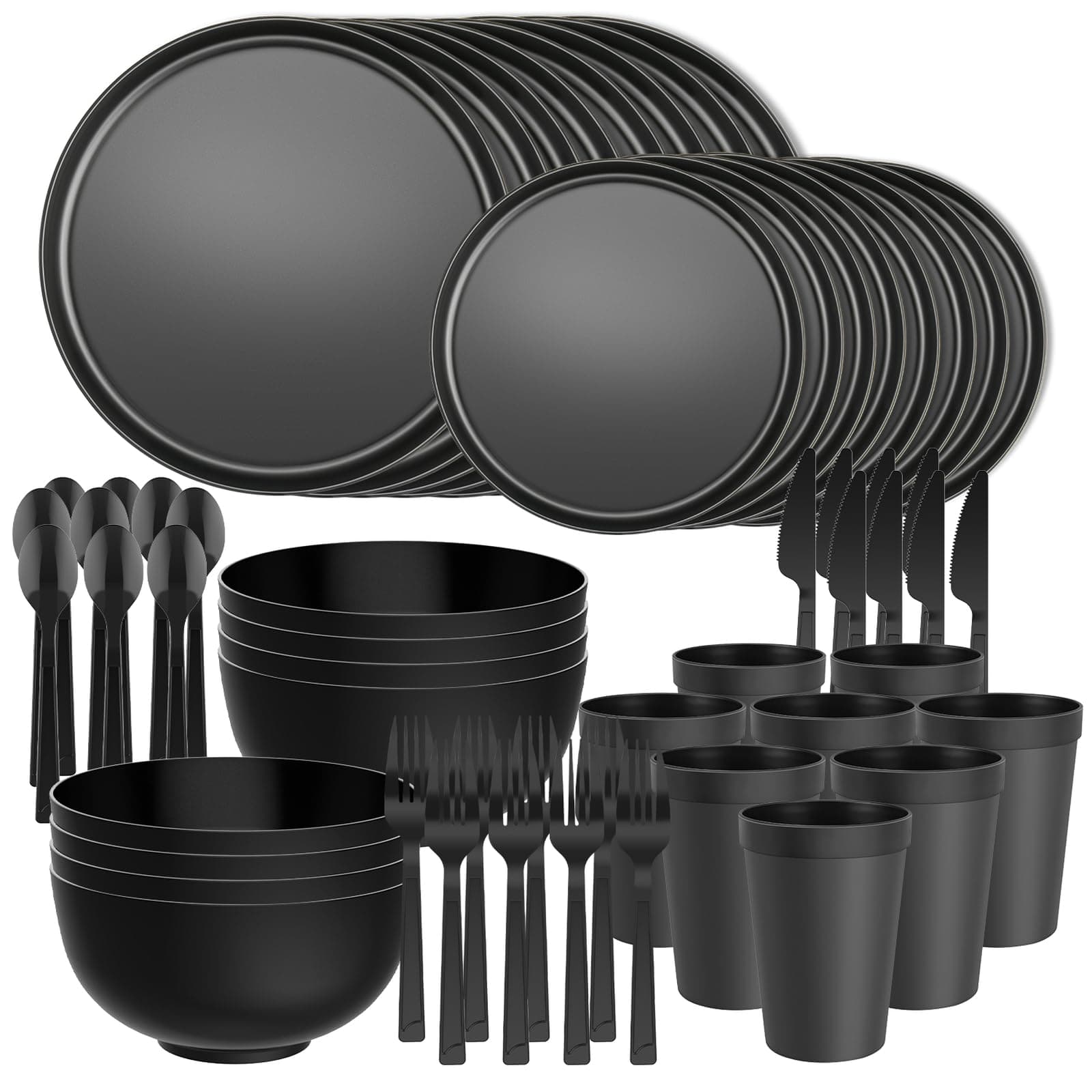 56 Piece Plates and Bowls Sets for 8, Kitchen Dinnerware Sets, Plastic