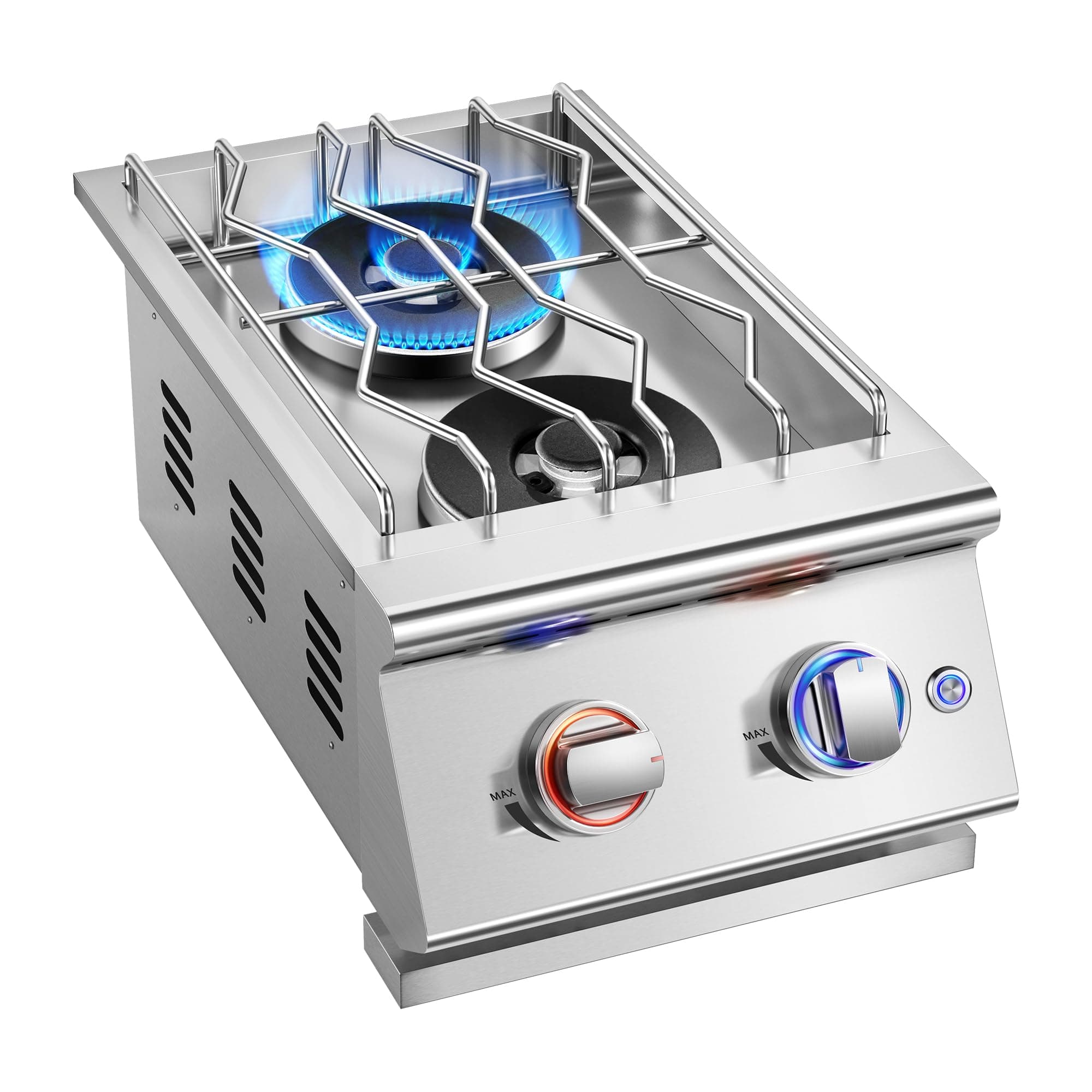 Huishenplus Double Grilling Side Burners for Outdoor Kitchen, 2 * 15,000BTU Liquid Propane Burners Convertible to Natural Gas, Duty Heavy 304 Stainless Steel, Built-in Side Burner for BBQ Island Grill