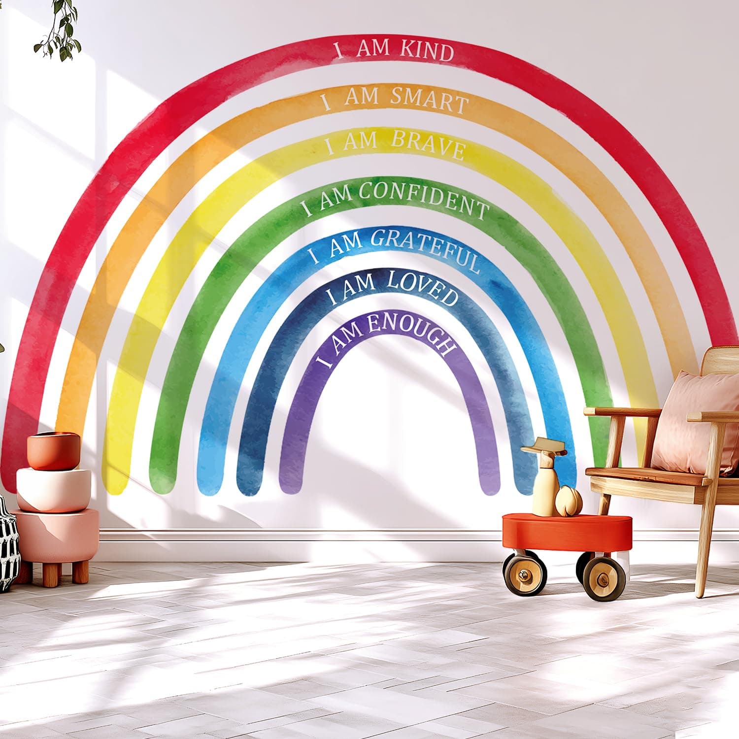 Kingarch Large Colorful Rainbow Wall Decals, Insparational Peel and Stick Fabric Nursery Wall Decor, Removable Home Room Wall Decor Murals Stickers for Kids Girls Toddler Bedroom Living Room Playroom