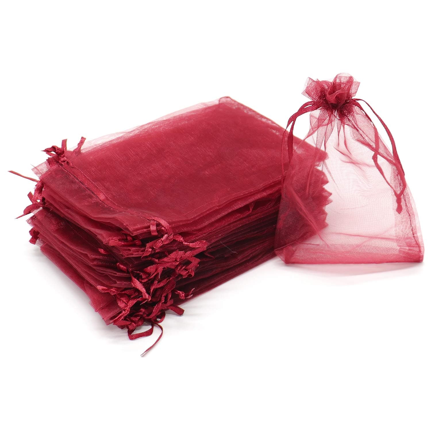 Bezall 100Pcs Burgundy Organza Bags 4x6 Inch, Small Mesh Jewelry Bags Drawstring Gift Bag for Wedding Party Favor Christmas Candy Treat Pouches