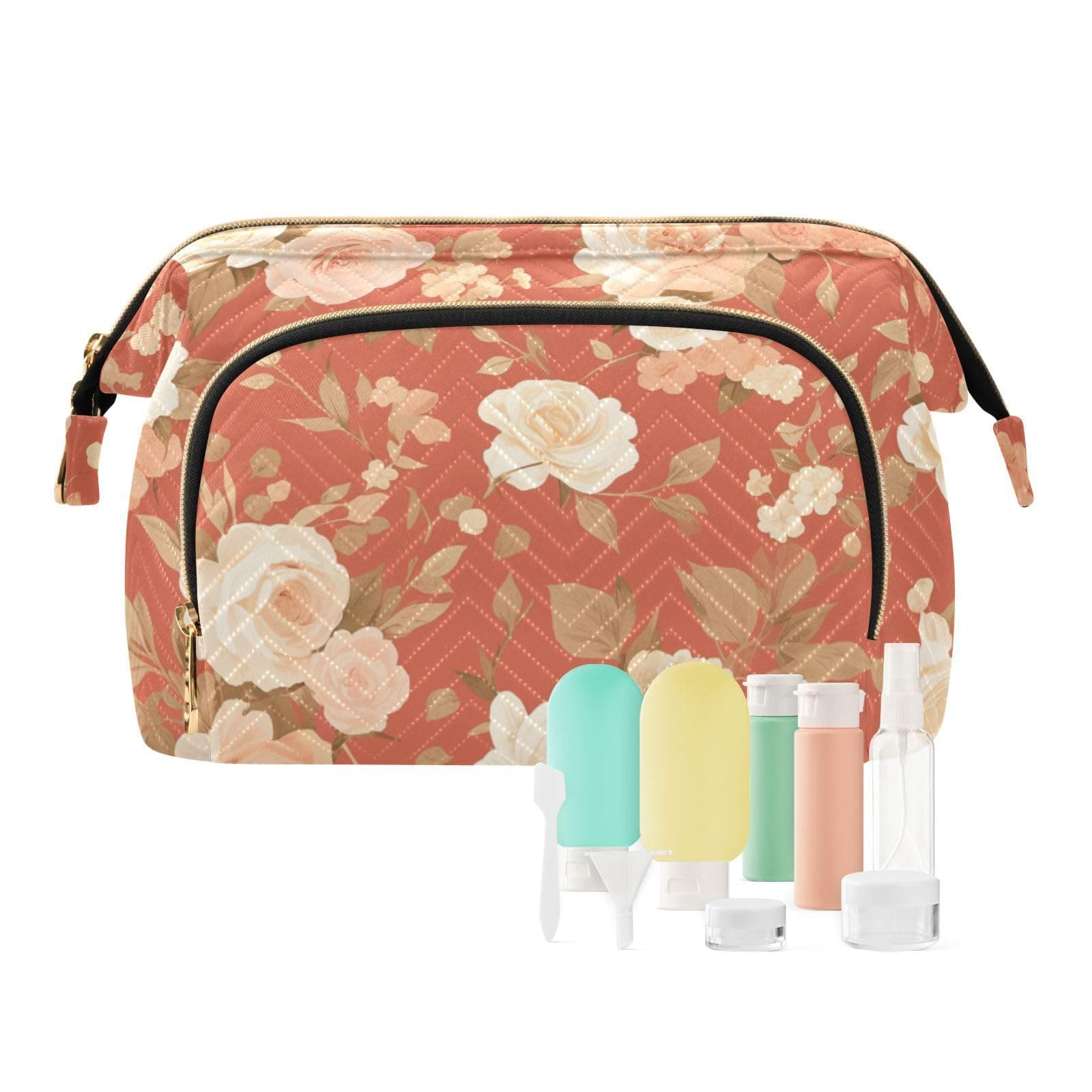 tplaotee Peach and White Valentine's Day Roses Cosmetic Bag For Women Portable Change Purse for Card Key Organizers, Peach and white Valentine's Day roses, 1 size