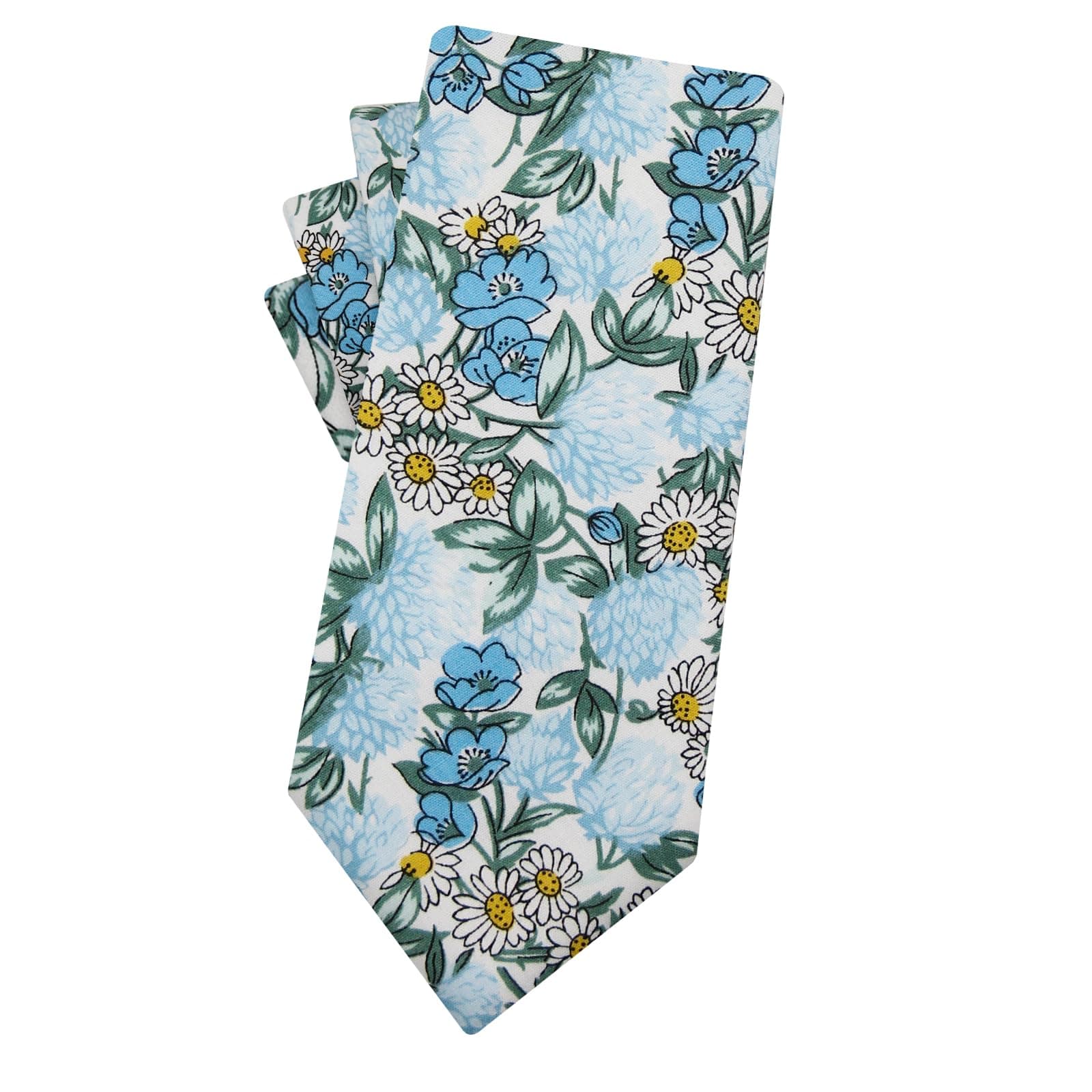 Mantieqingway Men's Cotton Floral Neck Tie 2.56'' Printed Skinny Tie, 05 - Blue Flower, Medium