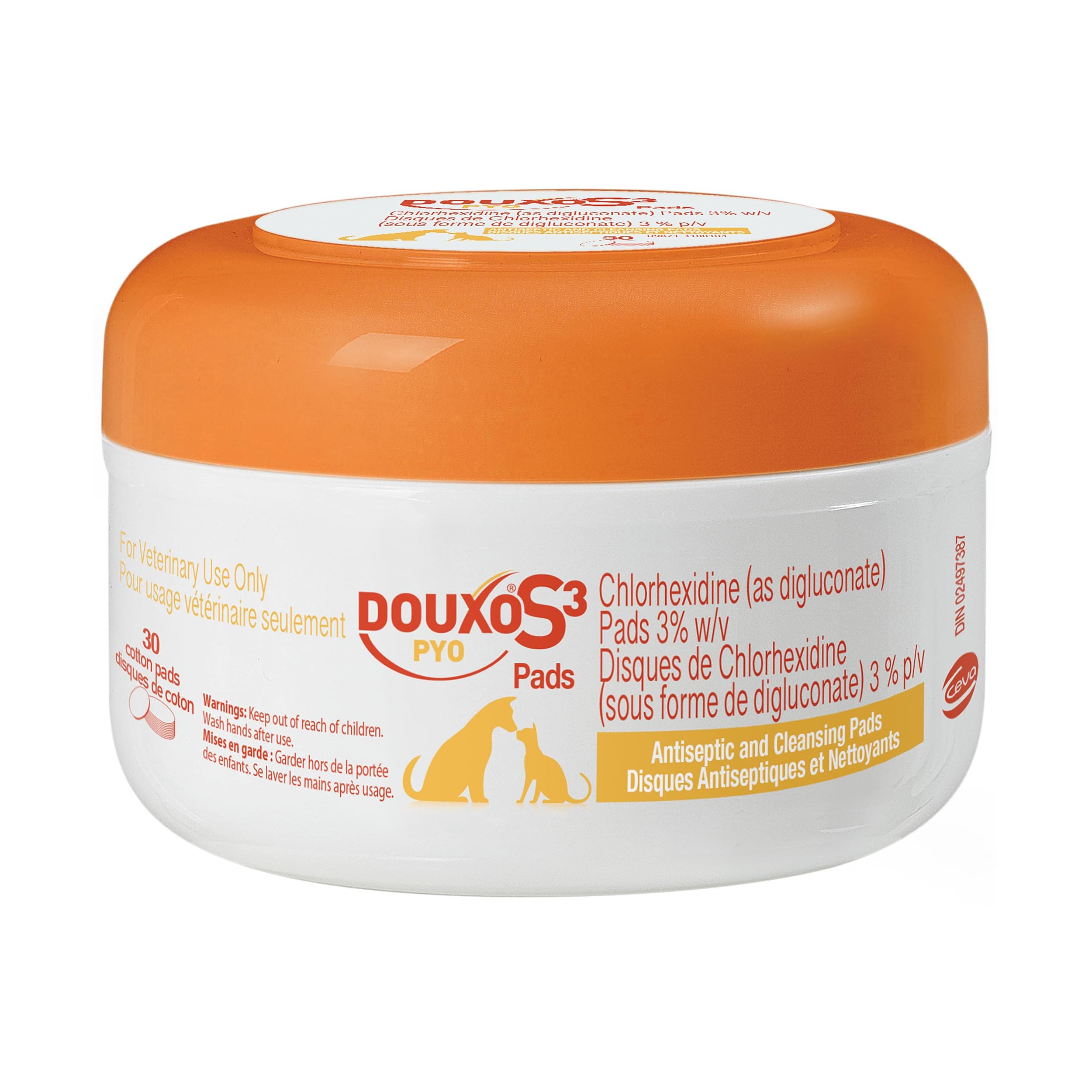 Douxo S3 Pyo Pads, Contains 3% Chlorhexidine, for Dogs and Cats, 30 Cotton Pads