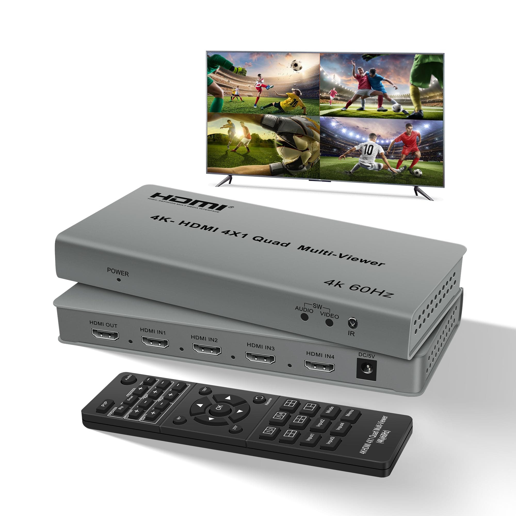 4k@60hz HDMI Multi-Viewer Switch with PIP, NEWCARE HDMi Multi-Switcher 4 in 1 Out for Seamless Switch, 4x1 HDMI Multiviewer Supports 8 Viewing Modes, 4k x 2k, 1080P, for Xbox, PS4/5