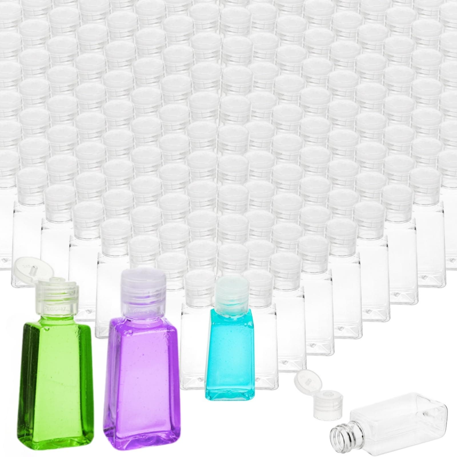 YIMITEE 1oz Plastic Travel Bottles 100 Pack with Flip Cap, Empty Toilet Bottle Refillable Mini Clear Hand Sanitizer Bottle, Small