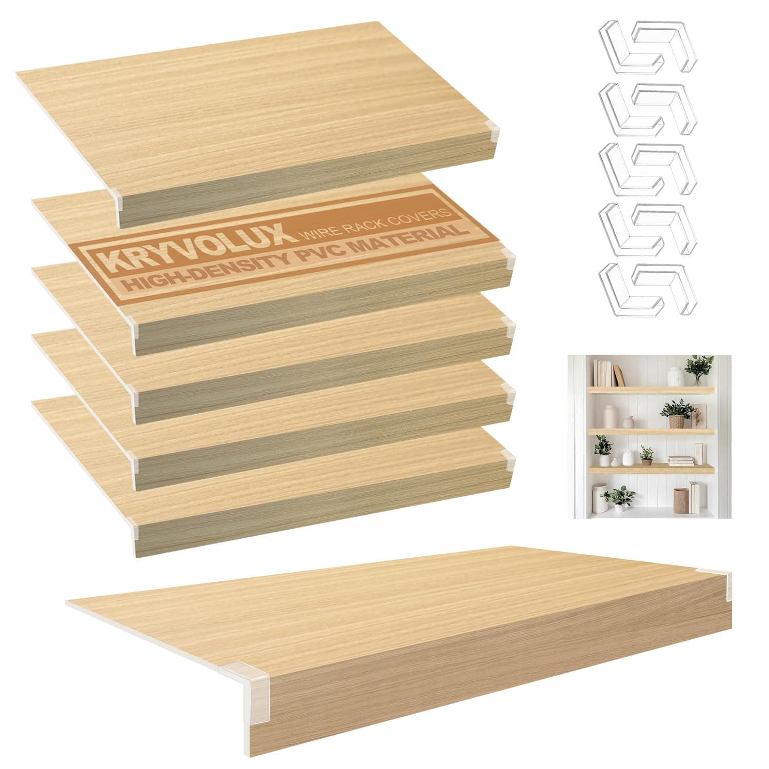 5 Pcs Wire Rack Covers 30x16x3 inch PVC Pantry Shelf Cover 0.31 inch Thick Removable Closet Wire Rack Shelf Covers,Decoration Kitchen Bathroom Office Shelving (Wood Color,30x16x3 inch)