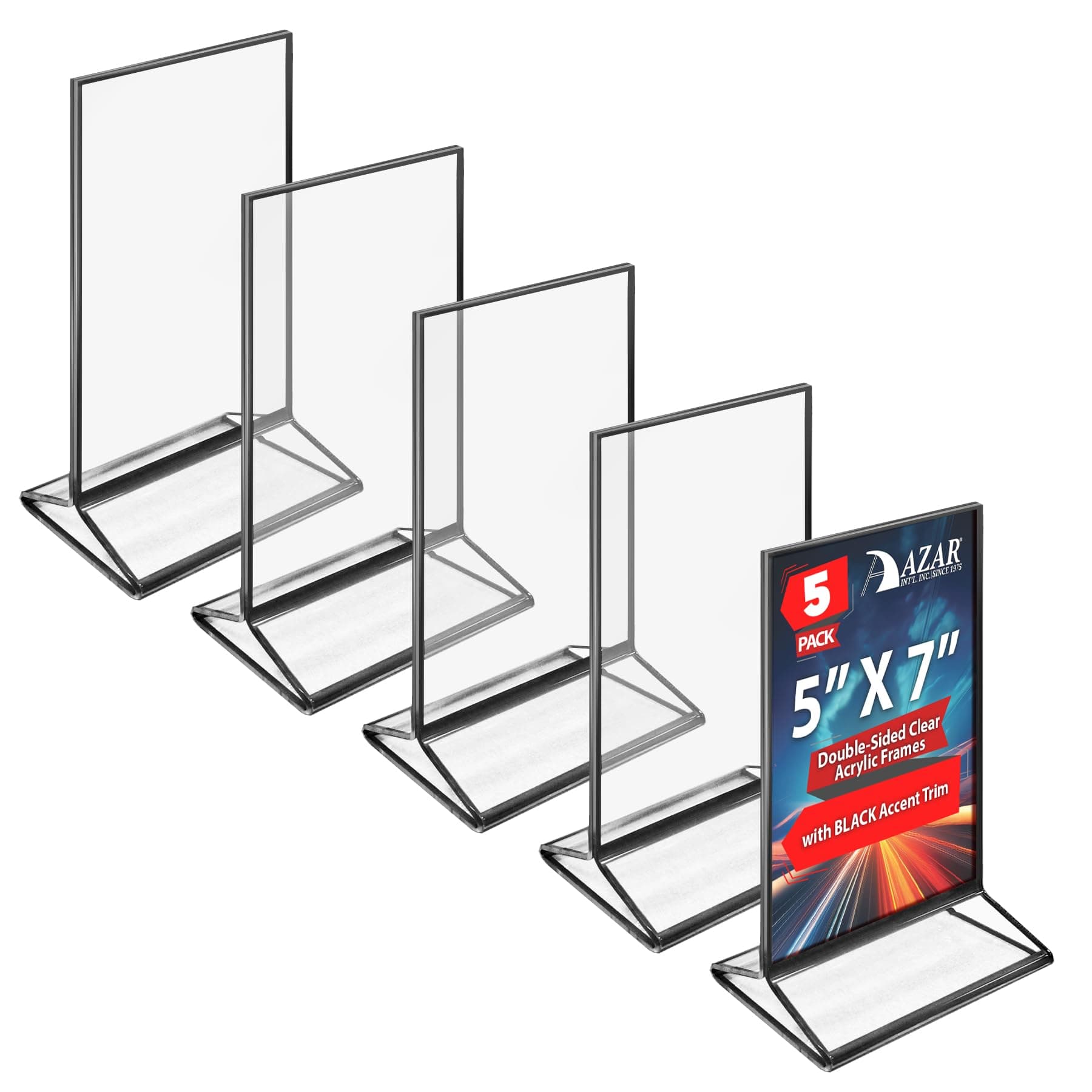 Azar Displays 152799-BLK-10PK Black Trim Double-Sided Clear Acrylic Frames – Elegant Display Frames for Weddings, Events, and Photos | Premium 5x7 Tabletop Sign Holders (10-Pack)