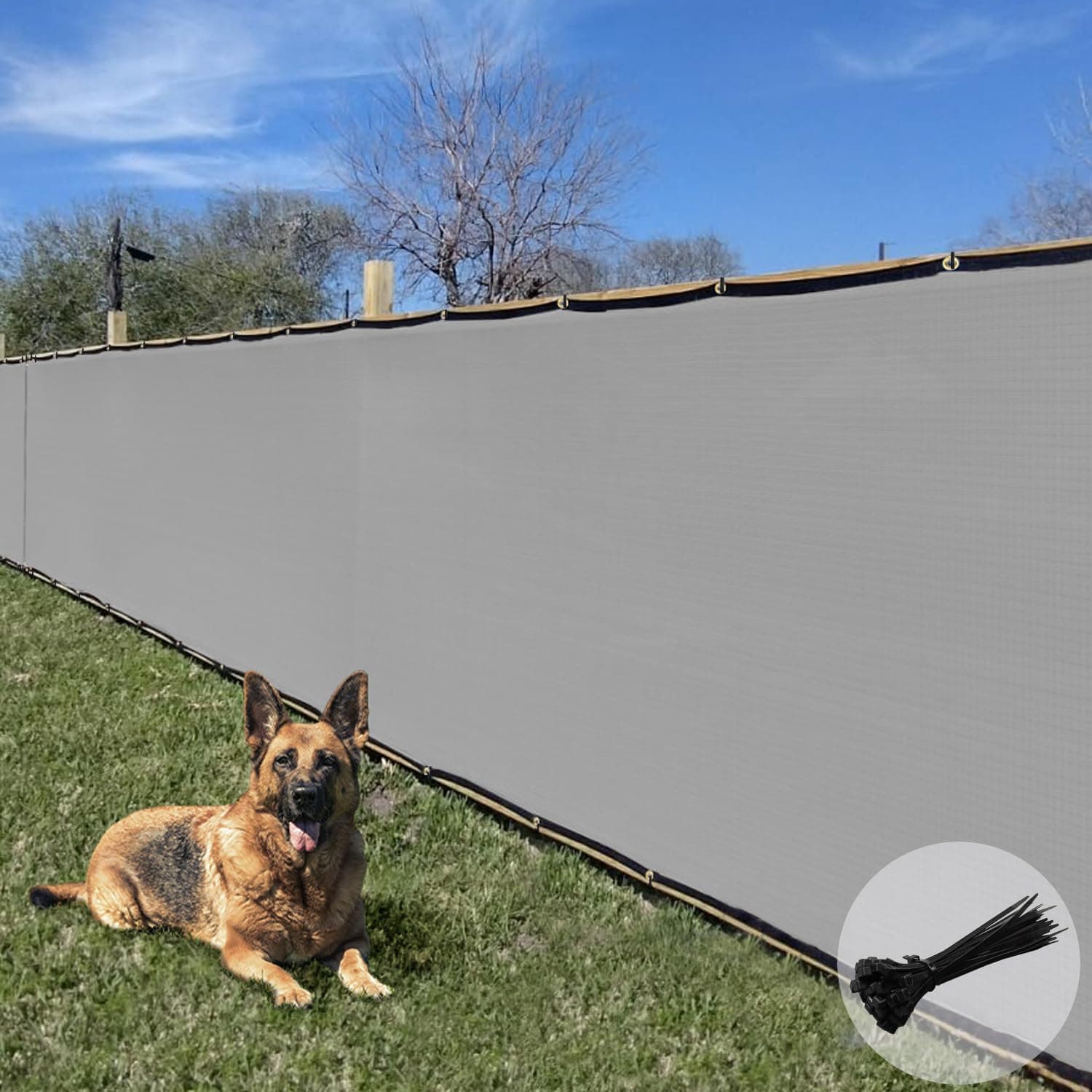 E&K Sunrise 4' x 40' Privacy Fence Screen with Grommets, Outdoor Windscreen Fence Covering Privacy Screen UV Blockage for Backyard Garden Patio, Zip Ties Included (Gray)