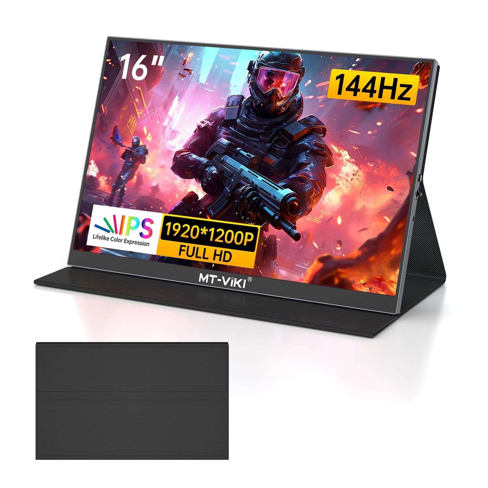 MT-VIKI 16'' Portable Monitor 144Hz 1920x1200, Portable Gaming Monitor IPS HDR External Second Monitor for Laptop PC Mac, Ultra-Slim Travel Monitor with Smart Cover