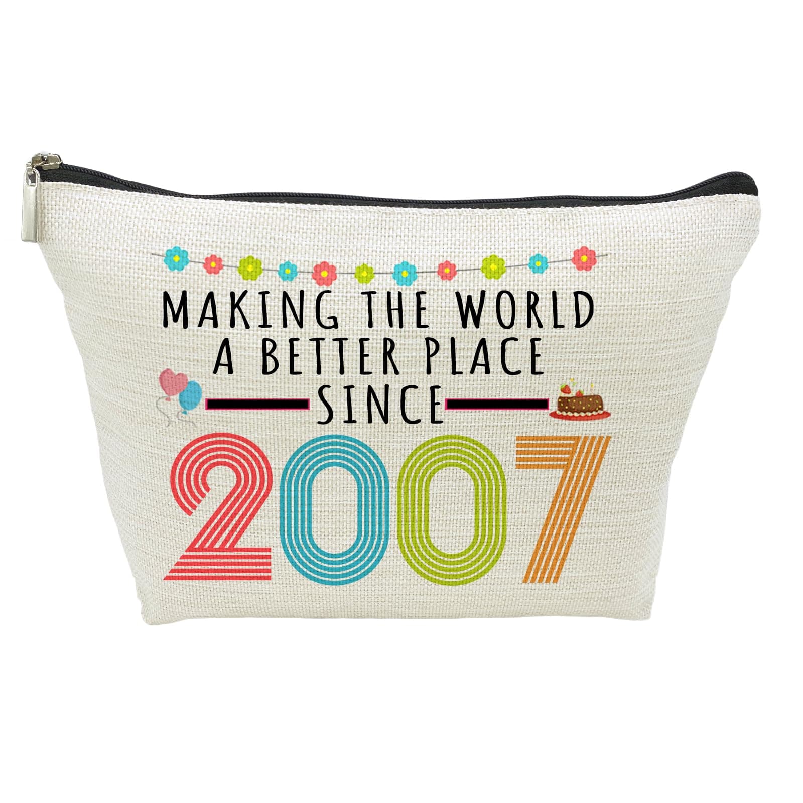 19th Birthday Gifts for Girls, Funny 19 Year Old Gift Makeup Bag, 2007 19th Birthday Makeup Bags for Her, Teens, Daughter, Sister, Niece, Granddaughter, Making The World a Better Place Since 2007