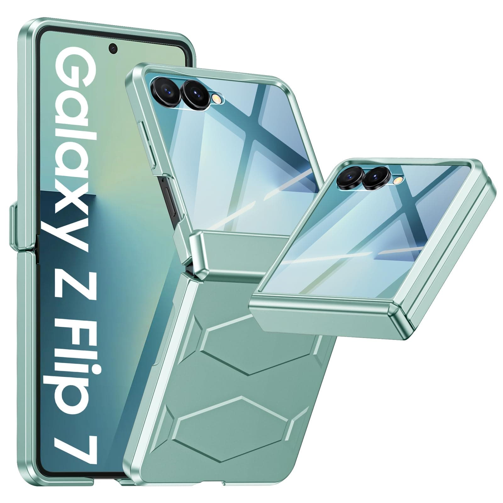 Vizvera for Samsung Galaxy Z Flip 7 Case with Hinge Protection, Built-in Screen Protector Shockproof All-Inclusive Phone Cover for Z Flip 7-Mint Green