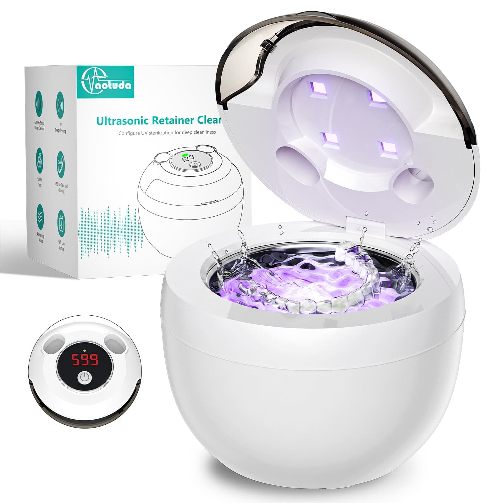 Aotuda Ultrasonic Retainer Cleaner Machine, Denture Cleaner with 4 Modes