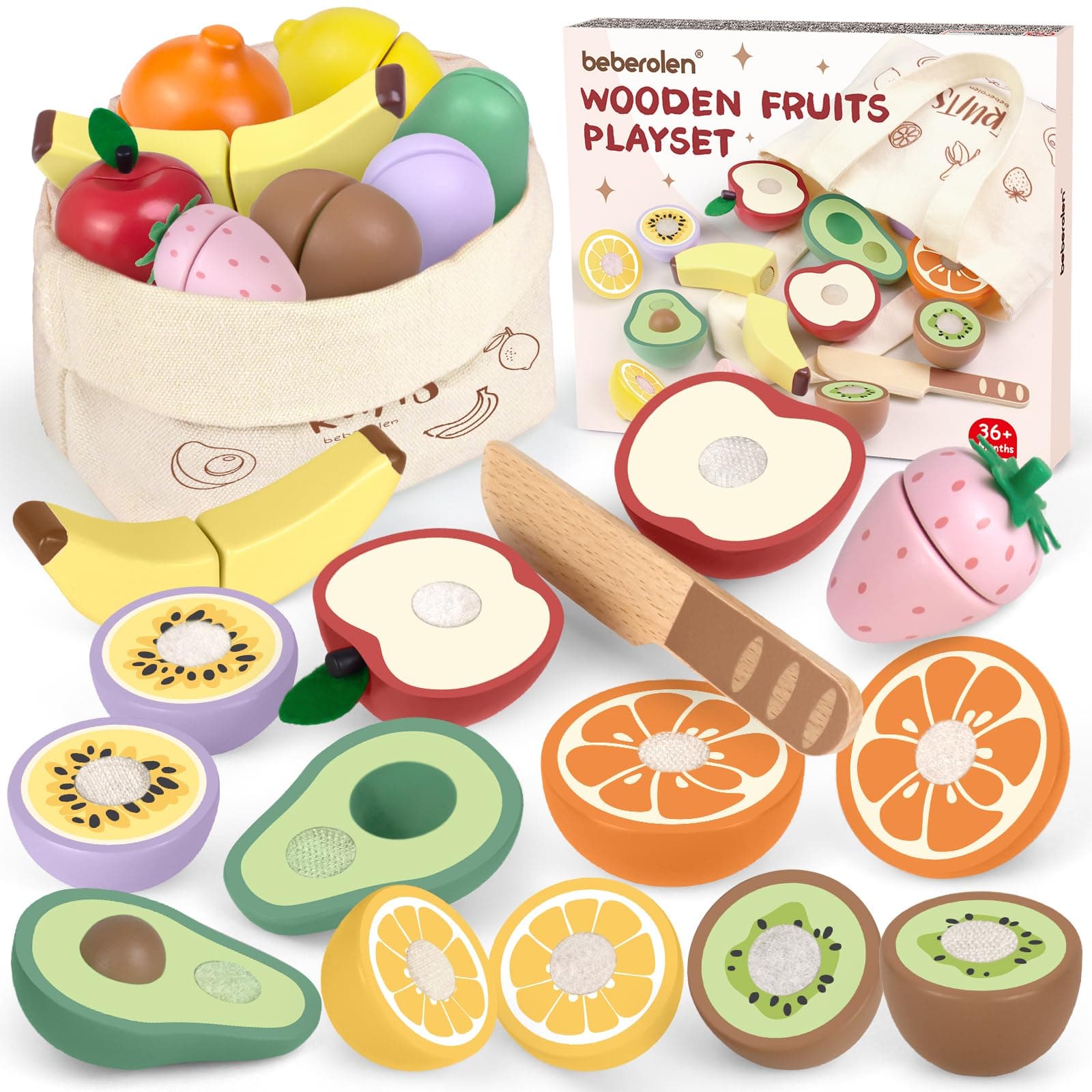 Wooden Play Food for Boys Girls Pretend Cutting Fruits