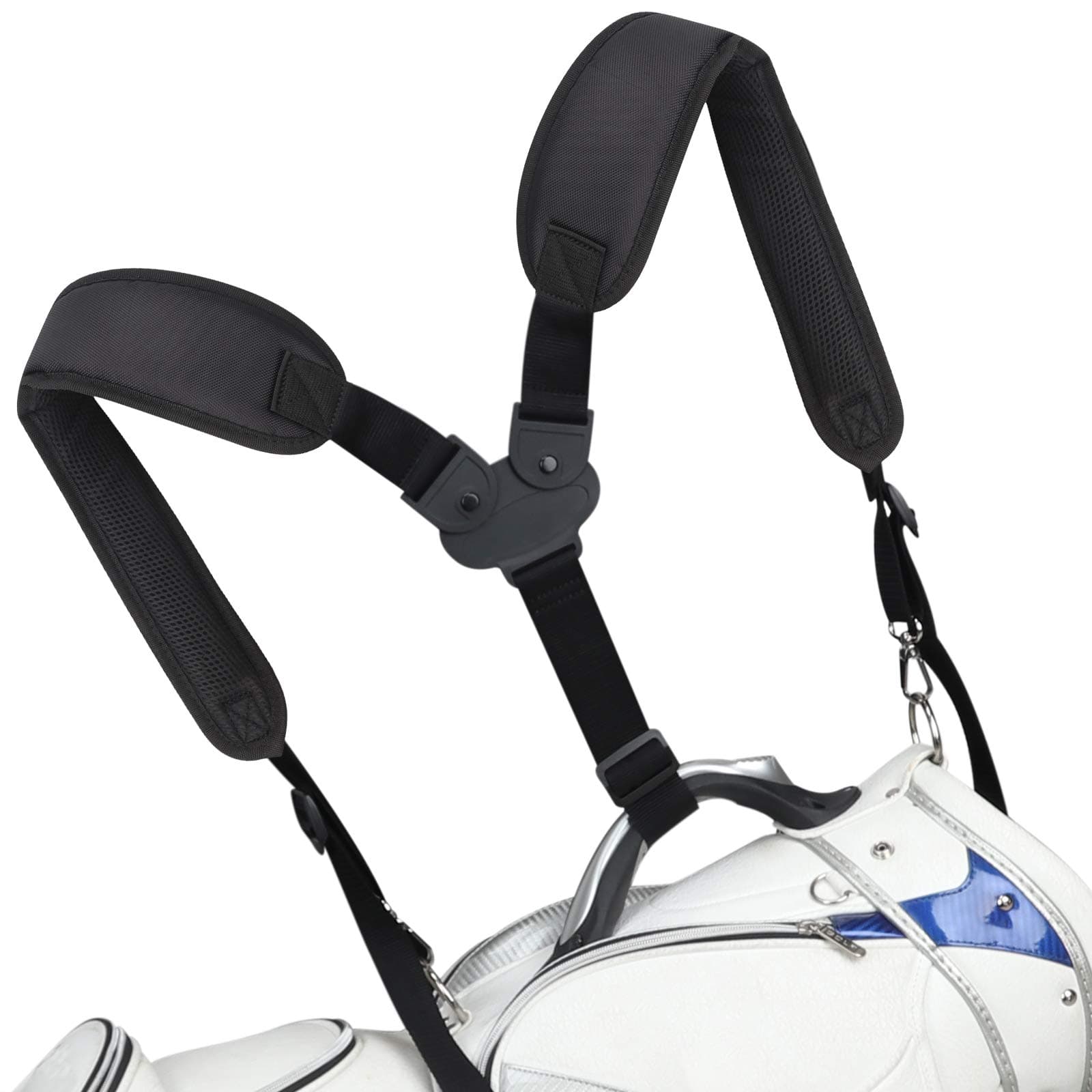 BIG TEETH Golf Bag Straps Swivel Backpack Straps Double Strap, Adjustable Thick Padded Bag Strap, Universal Comfort Easy Installation (2 Buckle Connected Black)
