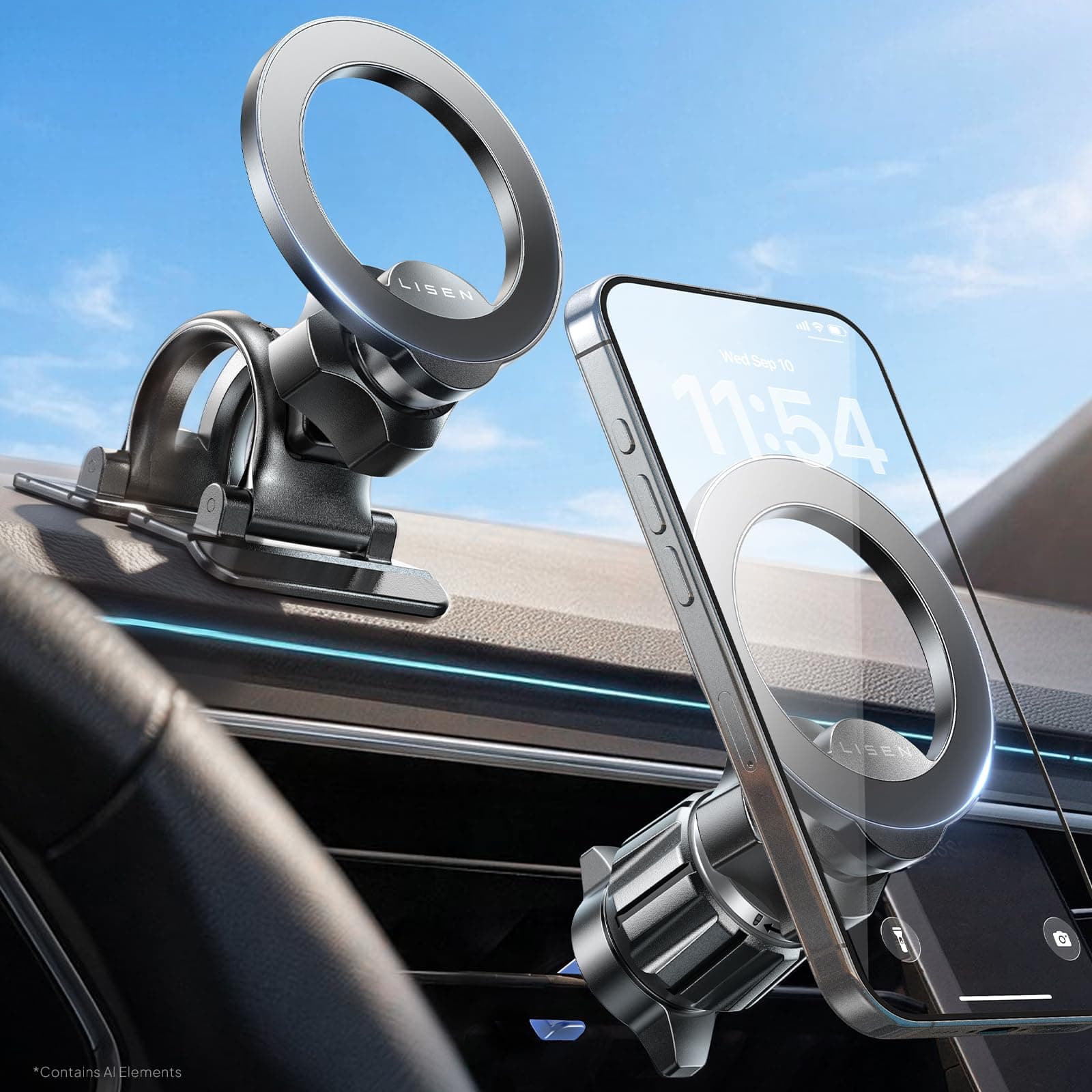 LISEN for MagSafe Car Phone Mount -Strong Magnets Magnetic Phone Holders for Your Car 2-in-1 Vent Dashboard Magnet Cell Phones Holder Mounts Car Accessories fit Note 18 iPhone 17 Pro Max 16 15 14 13
