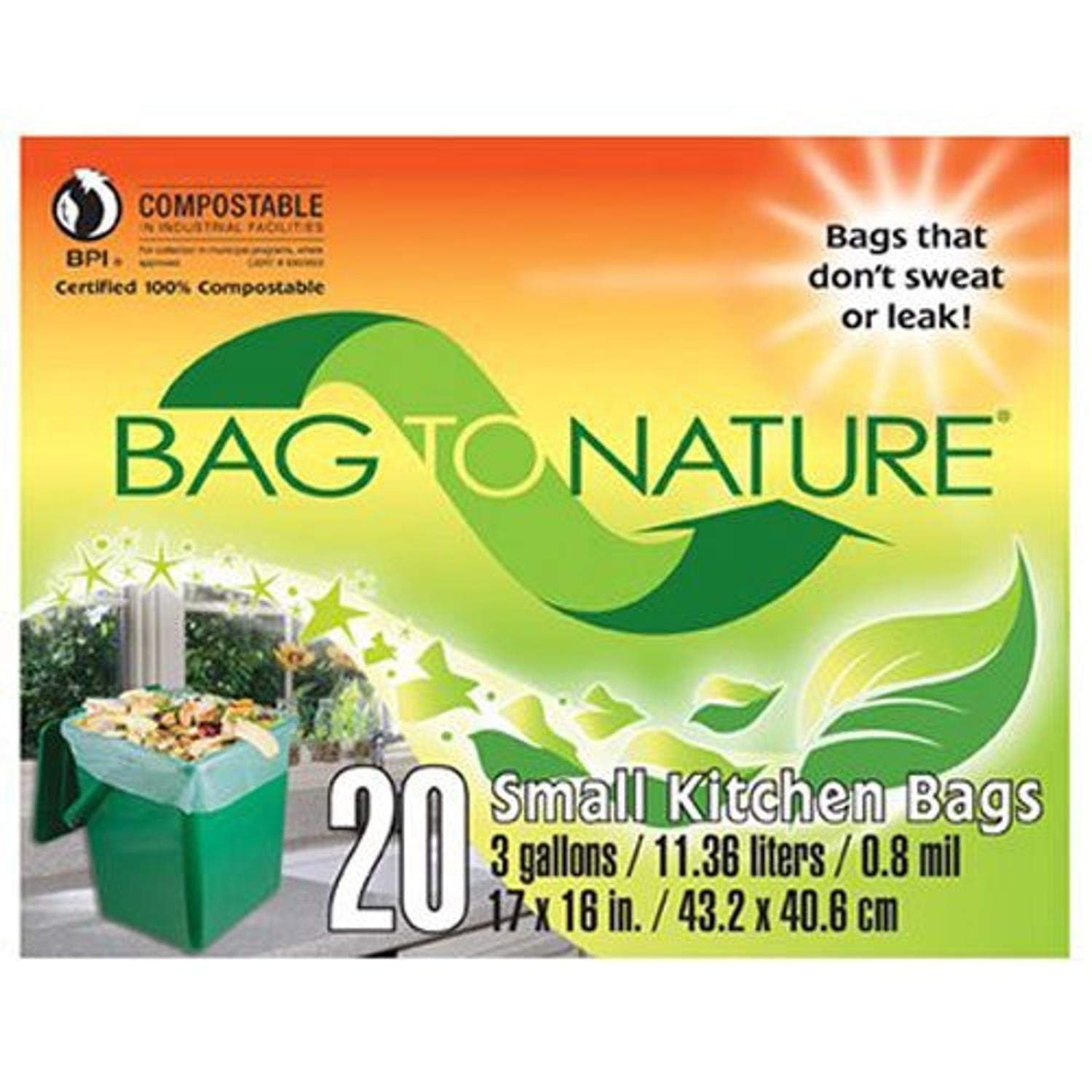 Bag-To-Nature MBP35201 20CT 3GAL Compost Bag, Green