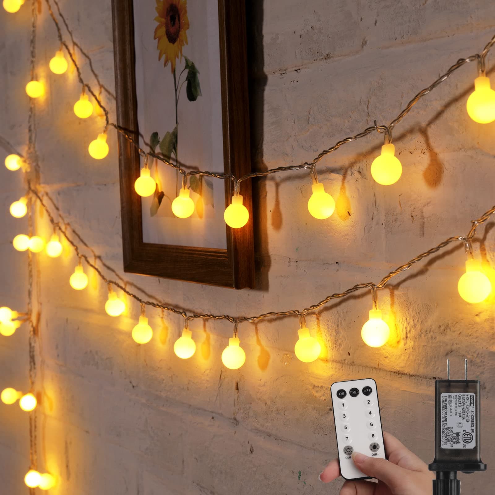 Minetom 33 FT 100 LED Globe Ball String Lights Plug in,Warm White