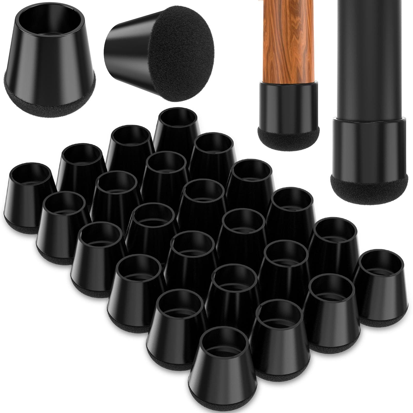 YTEACIUL 24 Pcs Silicone Chair Leg Floor Protectors Medium,Black Chair Leg Covers to Protect Wood/Tile/Floors from Scratches,Felt Pads Chair Leg Caps Reduce Noise(Fit:0.95-1.1 in)
