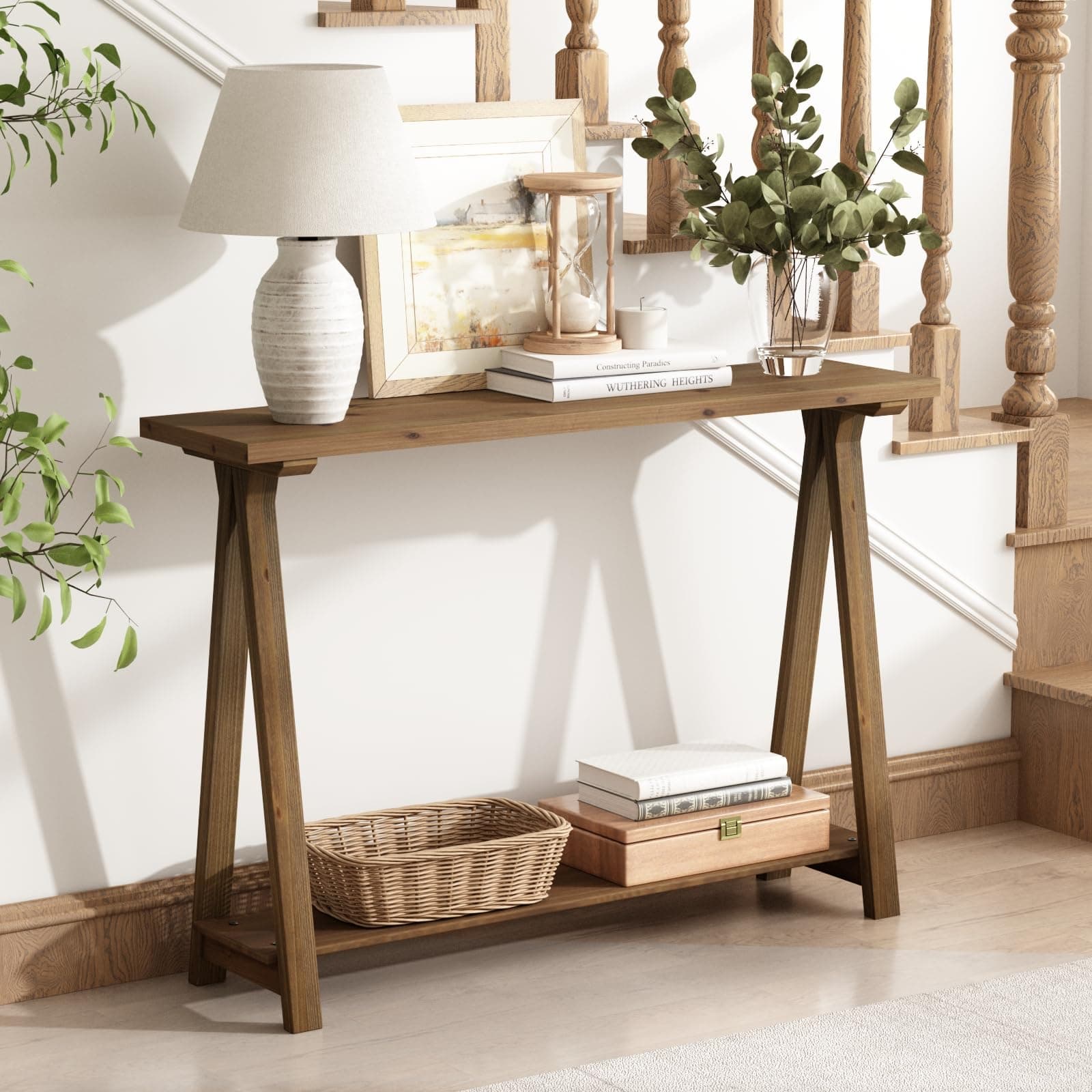 iVilla 43" Solid Wood Farmhouse Console Table for Living Room, Natural