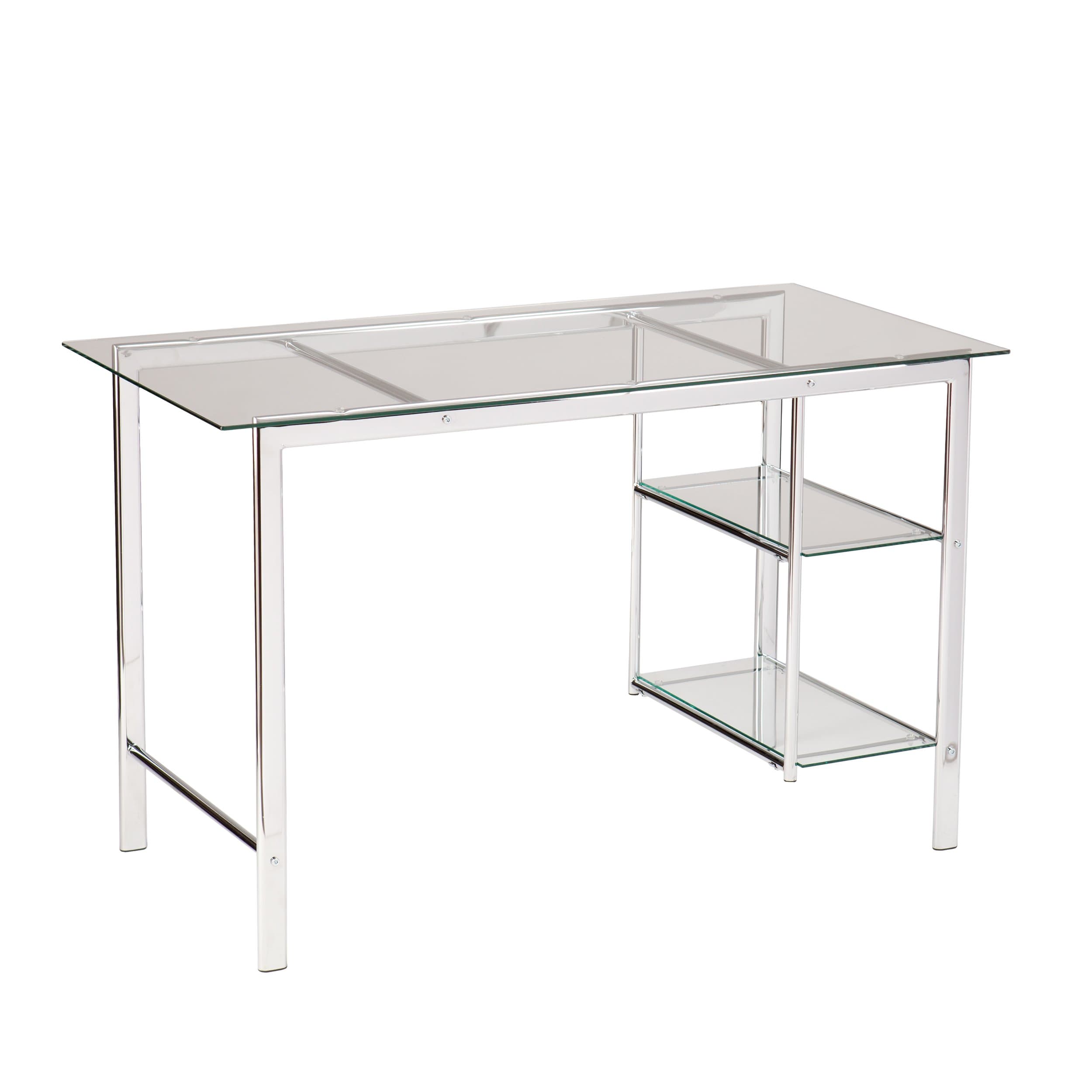 Oslo Glass Writing Desk 47" Wide - Two Fixed Shelves w/Broad Glass Tabletop