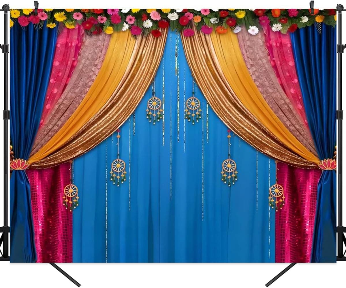Pnylzzyxh India Pooja Backdrop Indian Puja Traditional Diwali Photography Background 10x8ft Festival Wedding Party Marigold Garlands Photo Props