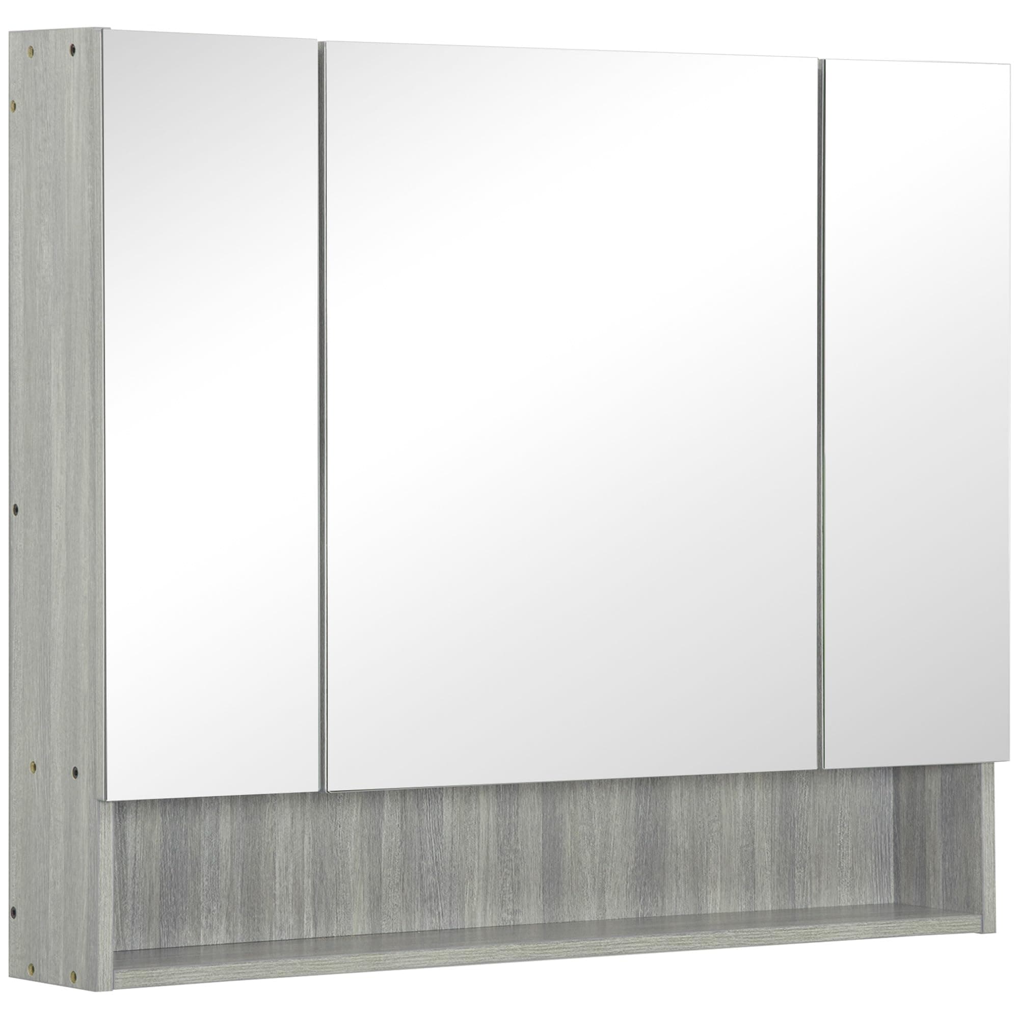 kleankin Bathroom Mirror Cabinet 3 Door Medicine Cabinet Open Shelf Grey