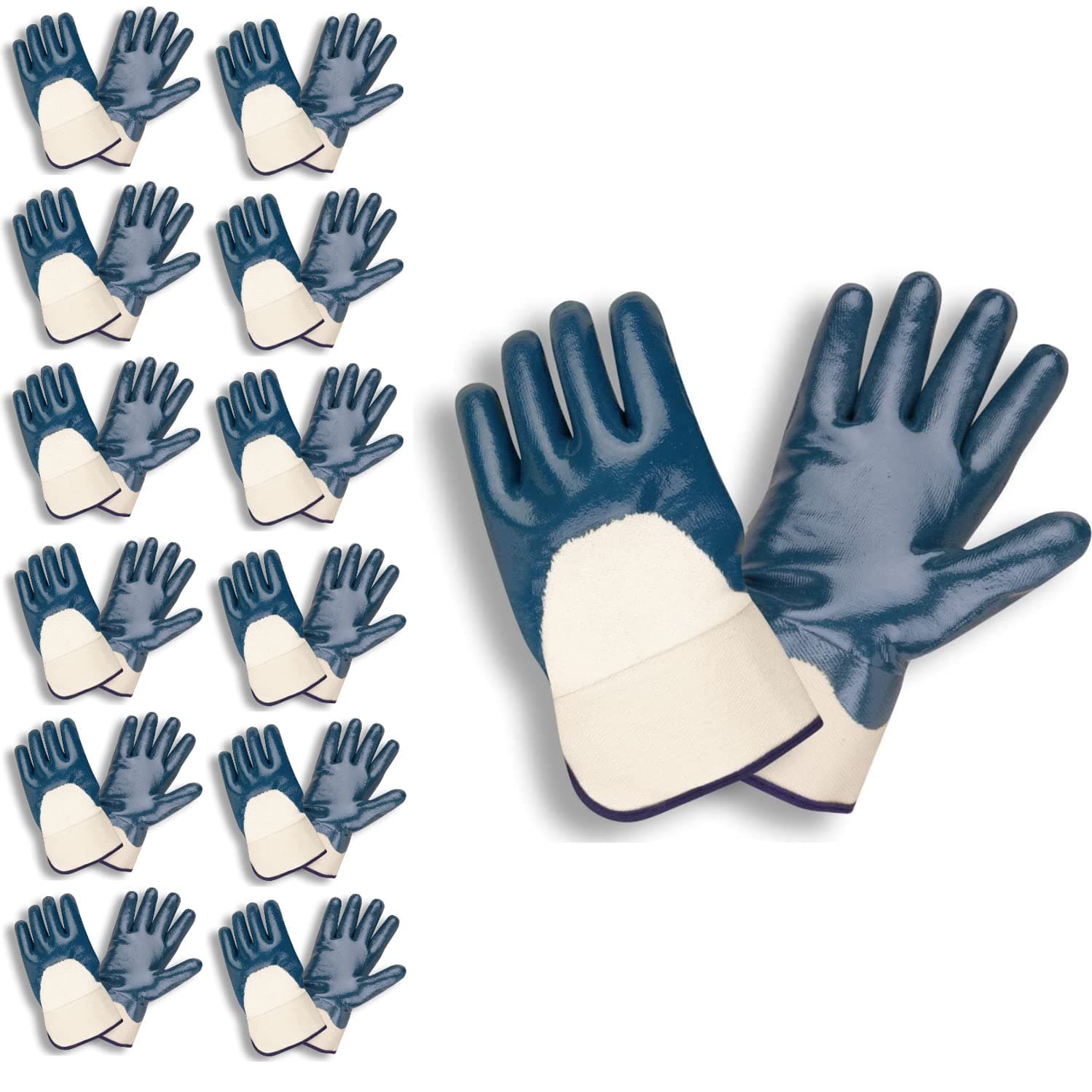 Cordova 6850 Nitrile Gloves, Supported Work Gloves for Protection Against Solvents, Oils, Bases, and More, Smooth Finish for Flexibility, Food Grade, Safety Cuff, Large, 12-Pack